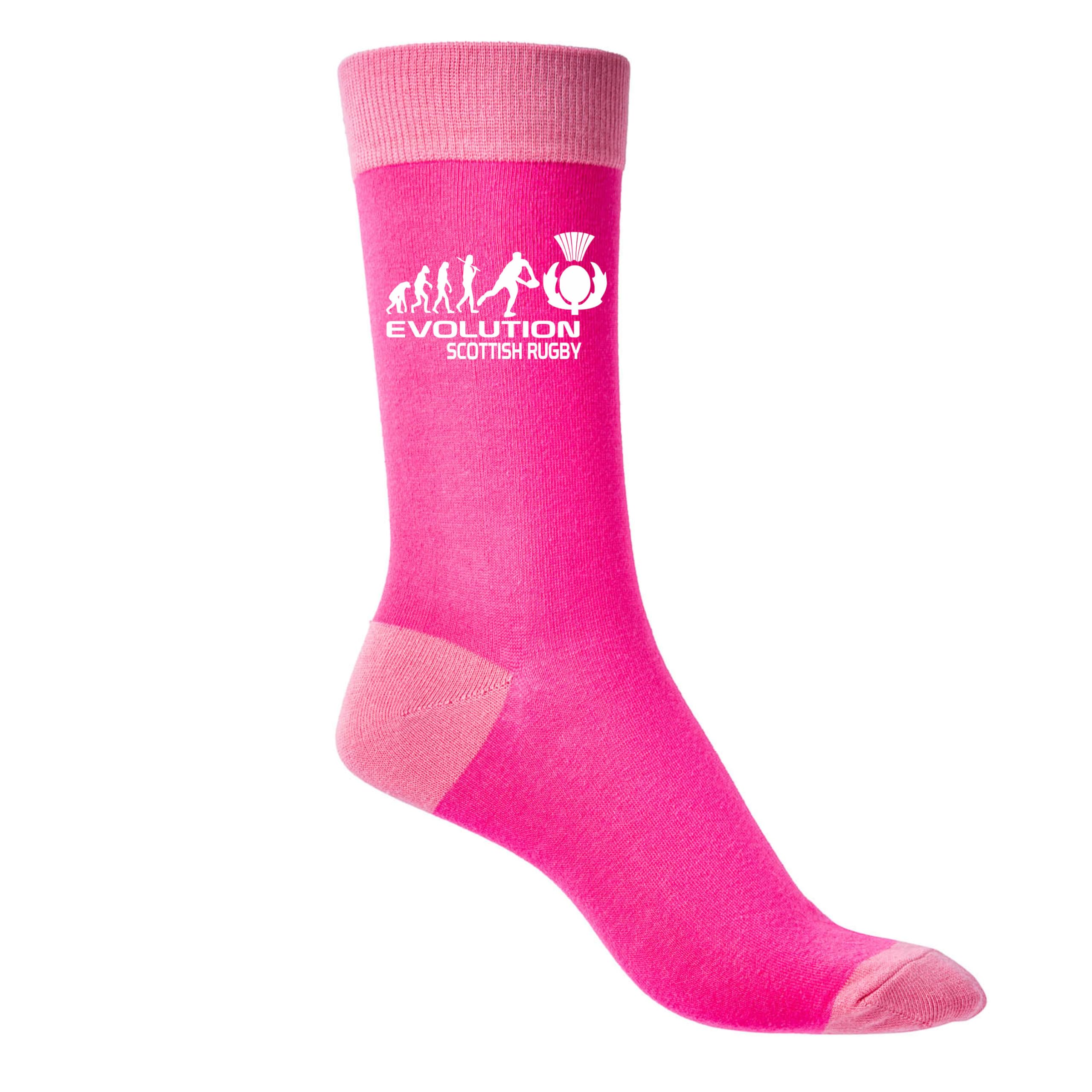 Print4u Women's Pink Evolution Of Scottish Rugby Funny Socks Scotland Birthday