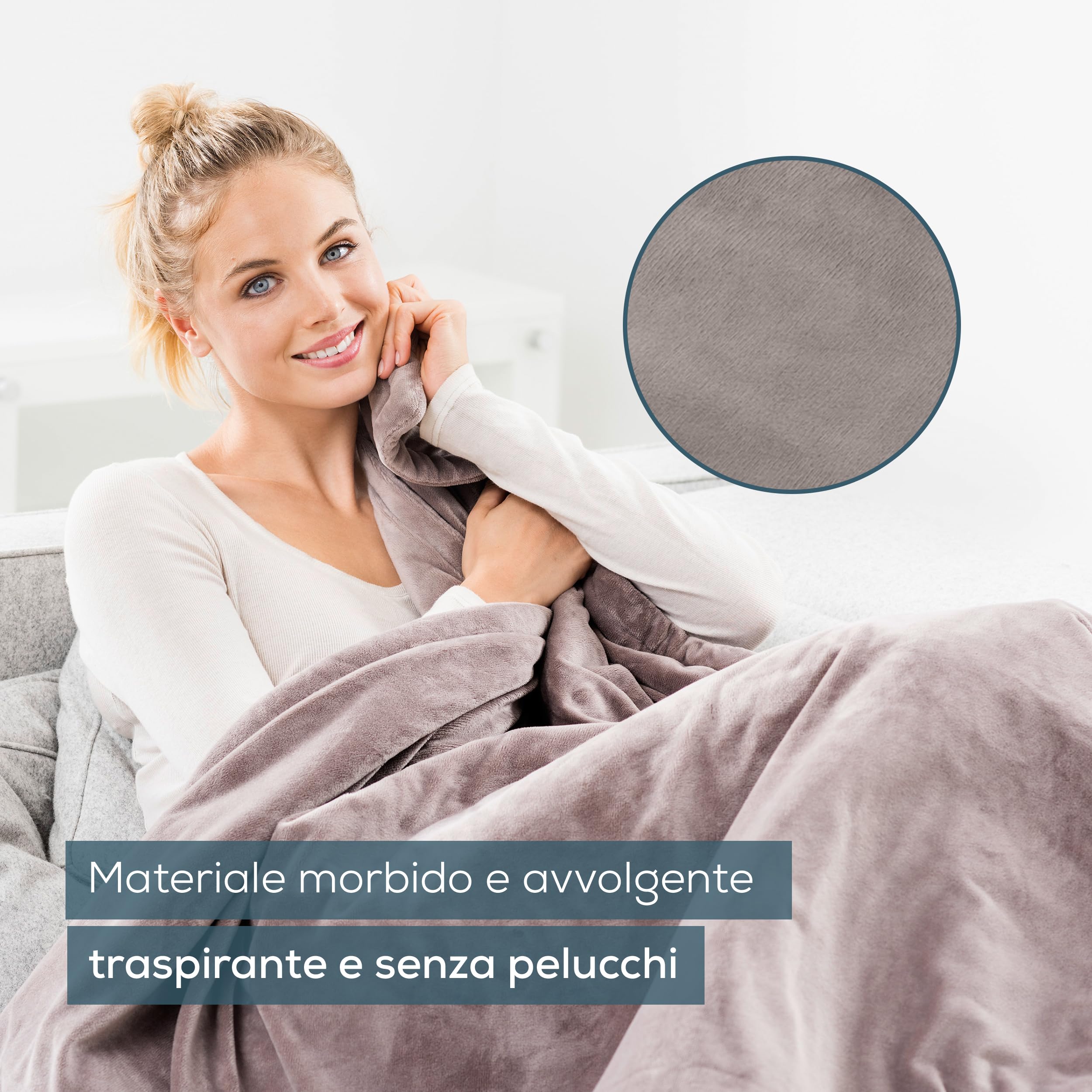 Beurer HD 75 Cosy Coperta Elettrica con Dispositivo di Termoregolazione Elettronico, 6 livelli di temperatura e spegnimento automatico dopo 3h, colore Taupe