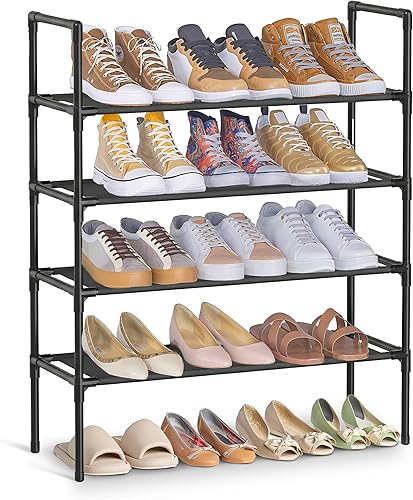 Miniatura 8 de SONGMICS Estante para zapatos de 3 niveles, almacenamiento para zapatos para armario de pasillo, delgado y que ahorra espacio, marco de metal,