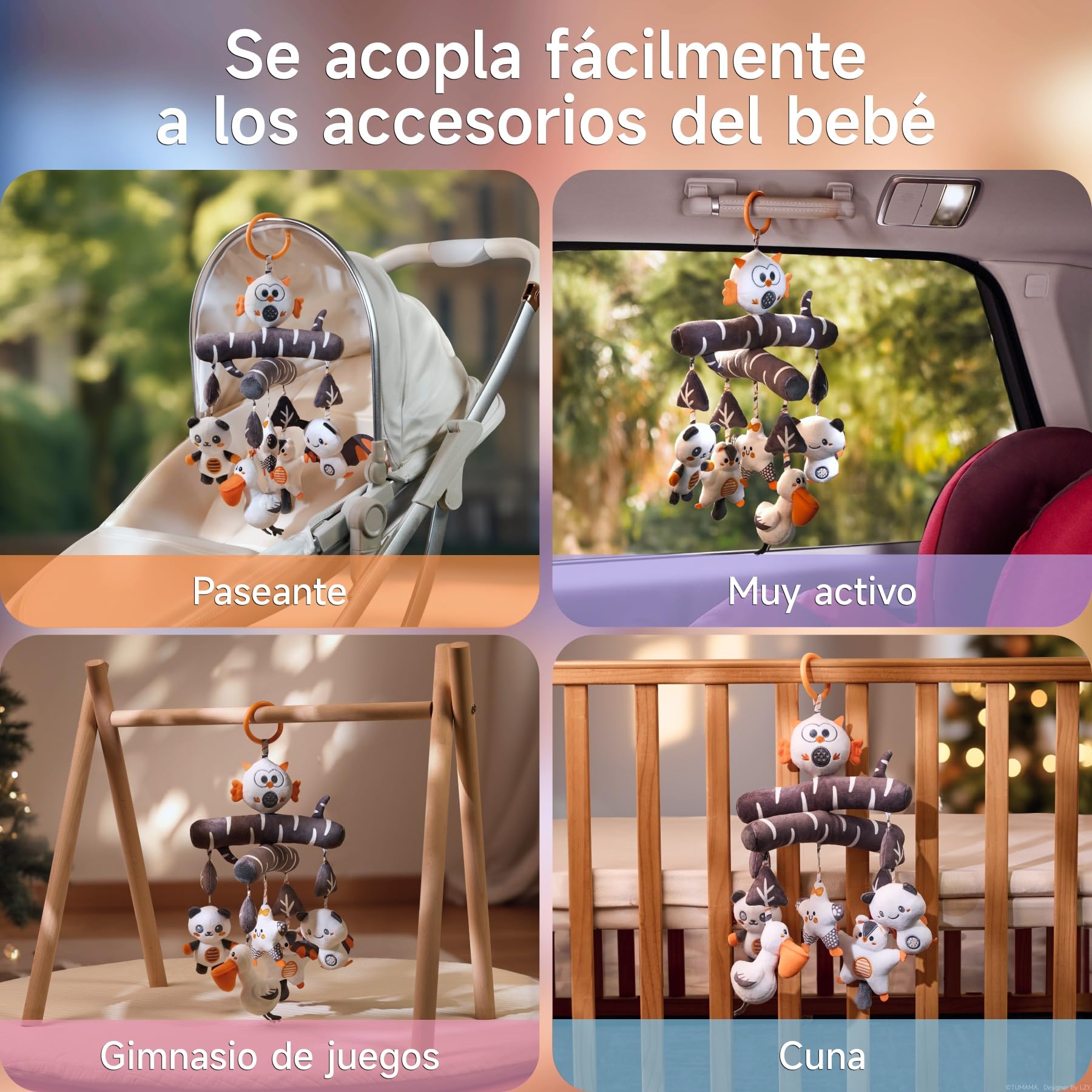 TUMAMA Juguetes Carro Bebes 0 2 3 5 6 9 Meses con Sonido, Blanco y Negro Sonajero Juguete para Bebe, Peluche Animales Colgante Juegos Recien Nacido Niños Niñas Cuna Coche Carrito Cochecitos Regalos