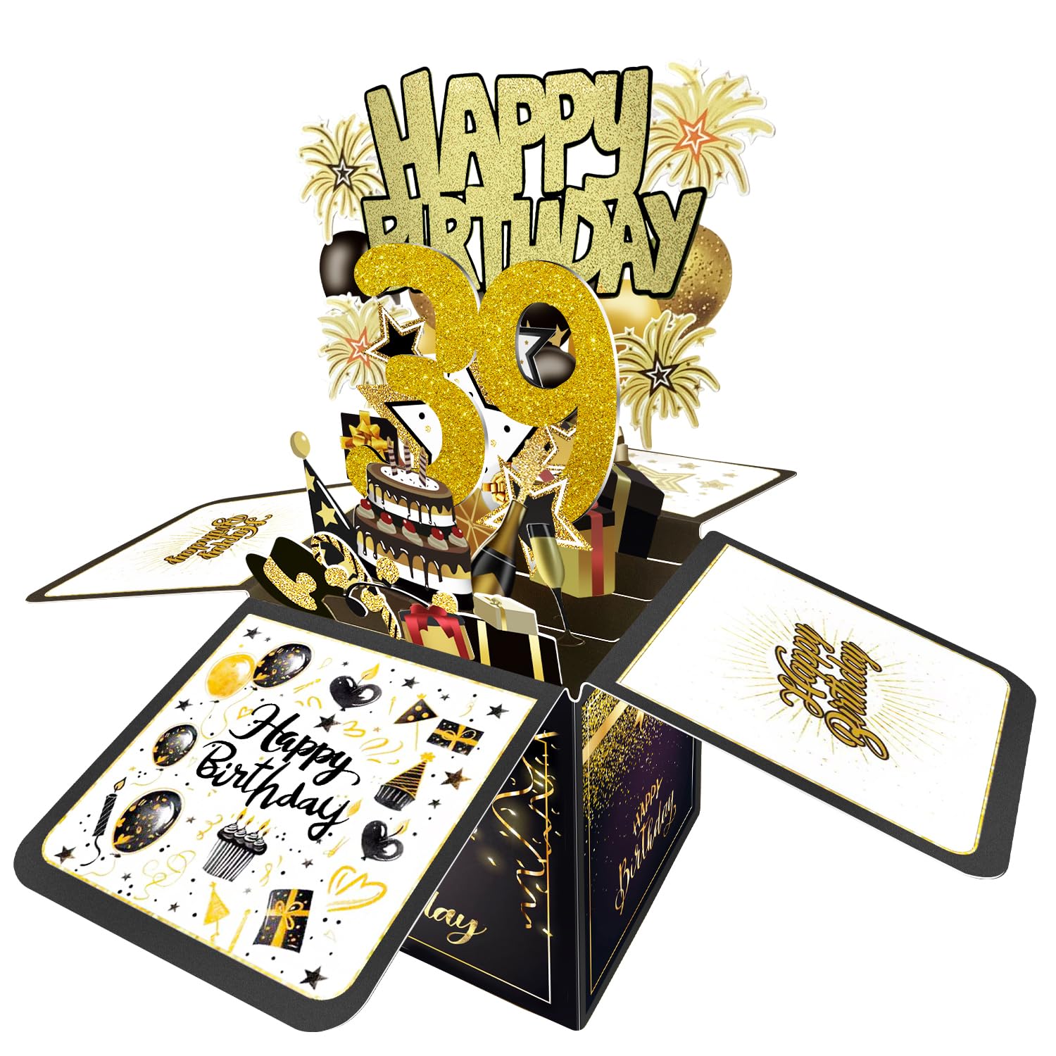 Joycard 39th Birthday Card, 39th Birthday Decorations for Women Men, Happy Birthday 3D Cards for 39 Year Old Her Him, Birthday Gift Box for Wife