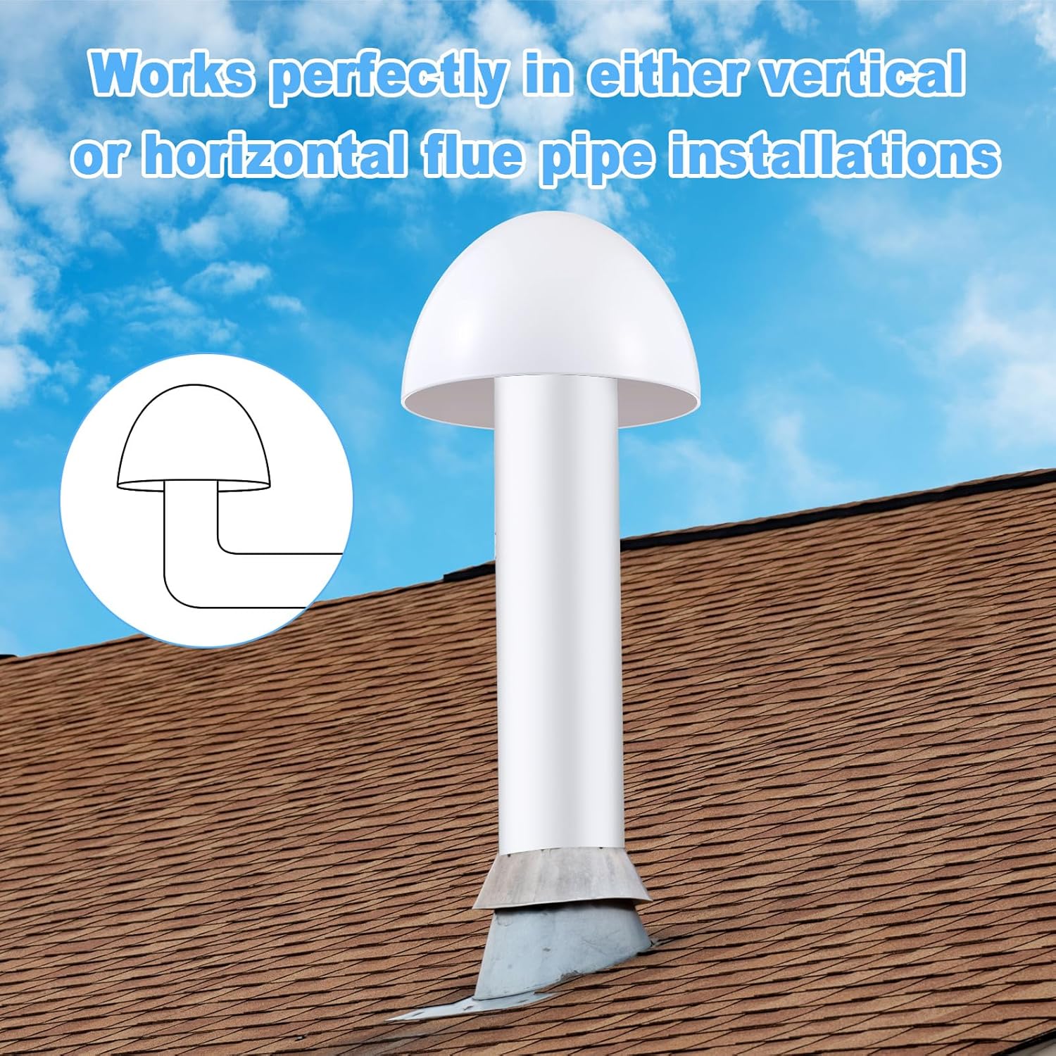 4pack PVC Furnace Flue Pipe Vent Cap for 1.5" 2" 3" Pipe Hemispherical Flue Roof Vent Cap Keep Small Animals Out of Exterior Exhaust Cover (White)