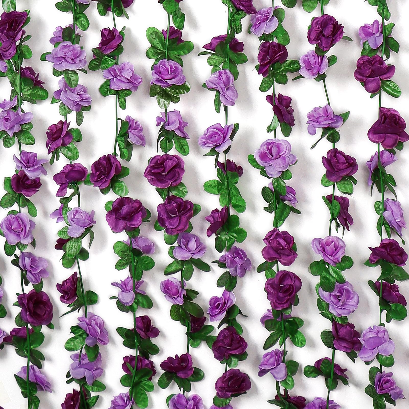 Weldomcor Pack of 8 Artificial Purple Garland 40 FT Flower Garland Roses Vines Silk Flowers Outdoor Hanging Artificial Flowers Decoration for Wedding Arch Bedroom Wall Backdrop Garden Decoration - Image 3