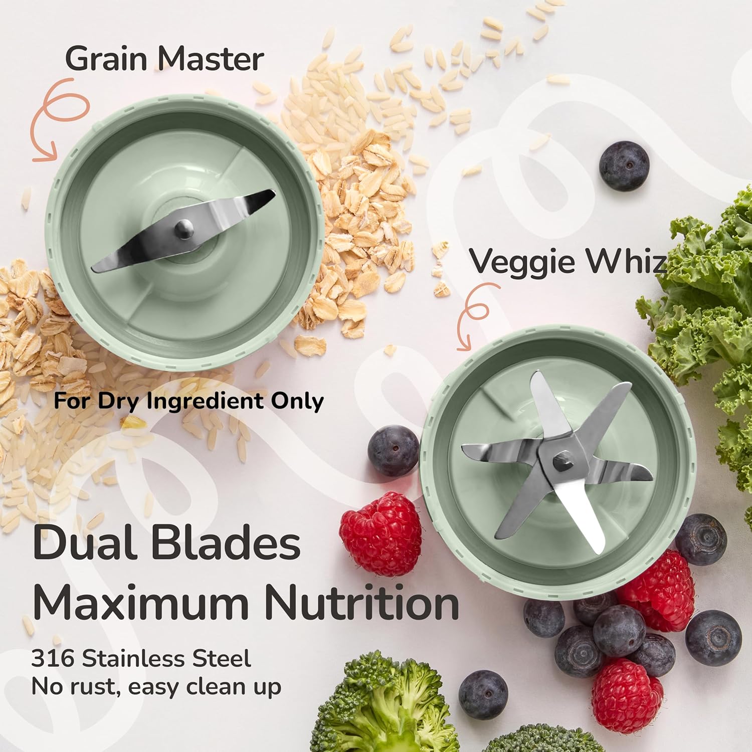 Bubble Blender, Baby Food Maker & Puree Blender with 2 Borosilicate Glass Cups, Compact Baby Bullet for Smoothies, Hands-Free One-Touch, 200W Motor, Sage