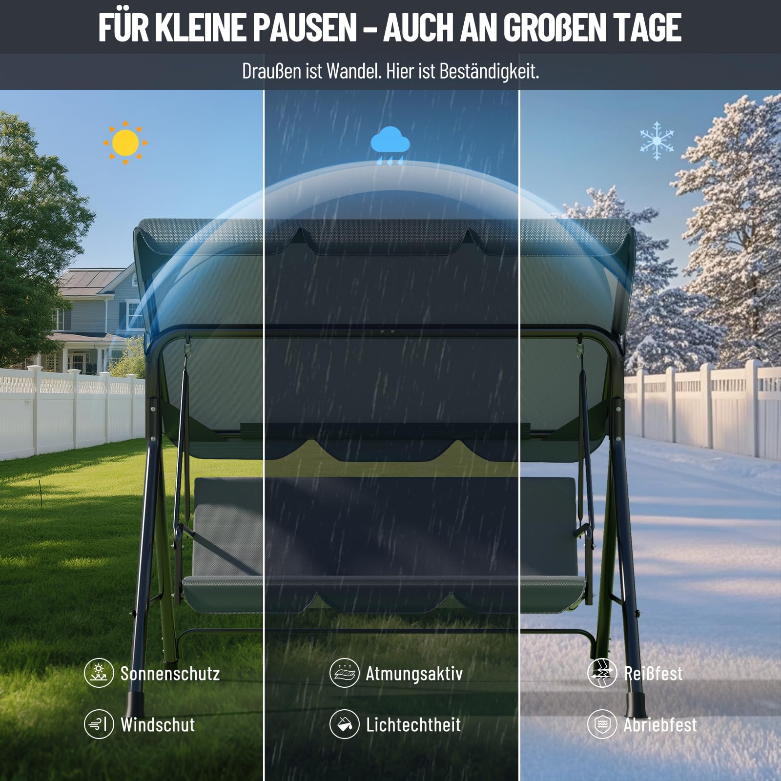 Soontrans Dondolo Hollywood a 3 posti, tempo della famiglia con facilità, altalena da giardino con tettuccio parasole e telaio e cuscino imbottito, portata fino a 200 kg, in acciaio (193 x 110 x 152