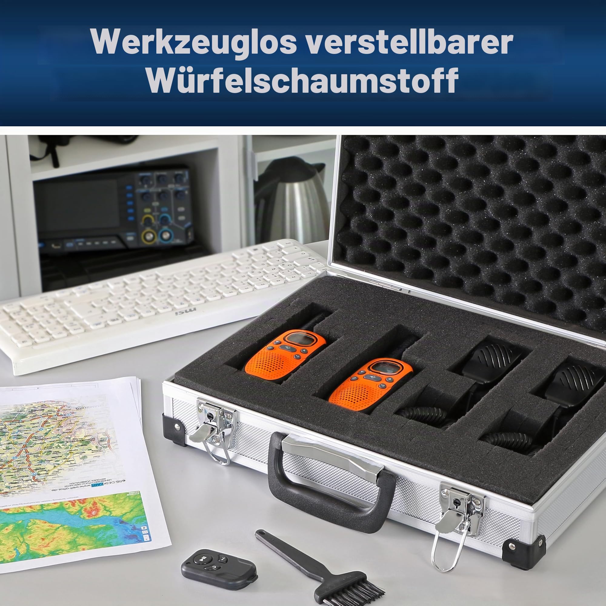 PeakTech P 7265 Alukoffer – abschließbarer Universal-Transportkoffer mit Würfelschaumstoff – tragbarer Fotokoffer – robuster Alu Koffer mit Schutz vor Regen und Staub – Groß (390 x 280 x 100 mm)