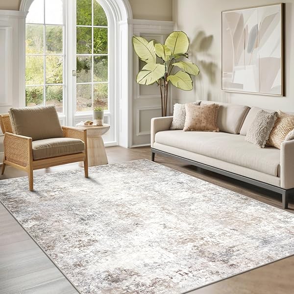 Amazon.com: Srugn Washable Rugs 5x7 Area Rugs for Living Room,Modern Abstract Rugs for Bedroom,Large Carpets,Ultra Soft Faux Wool Retro Dining Room Rug,Non Slip&Non-Shedding Low Pile Print Rug- Beige Grey : Home & Kitchen