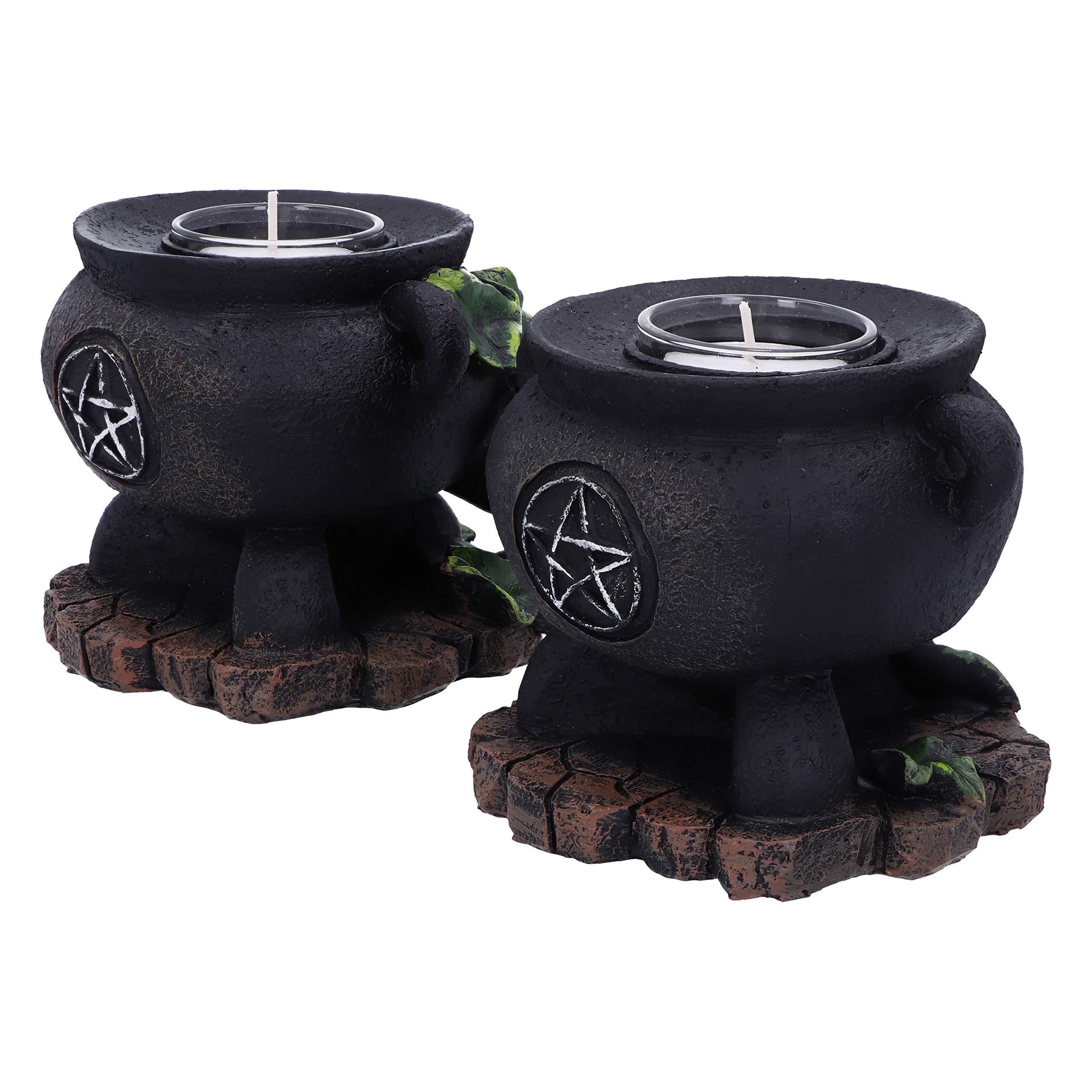 Nemesis Now Set di due portacandele Ivy Calderone Streghe 11 cm, nero