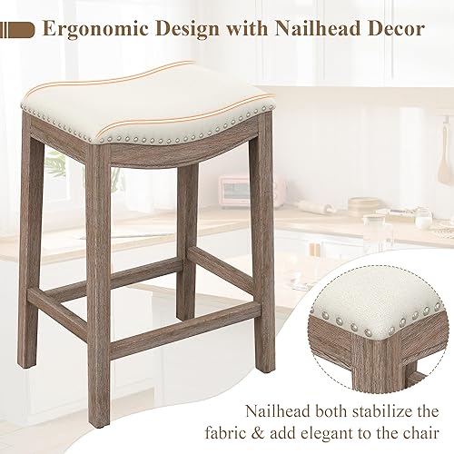 Miniatura 4 de ABET Juego de 4 sillas de bar con altura de mostrador, taburetes de bar de 27 pulgadas con patas de madera y reposapiés integrado, asiento de silla