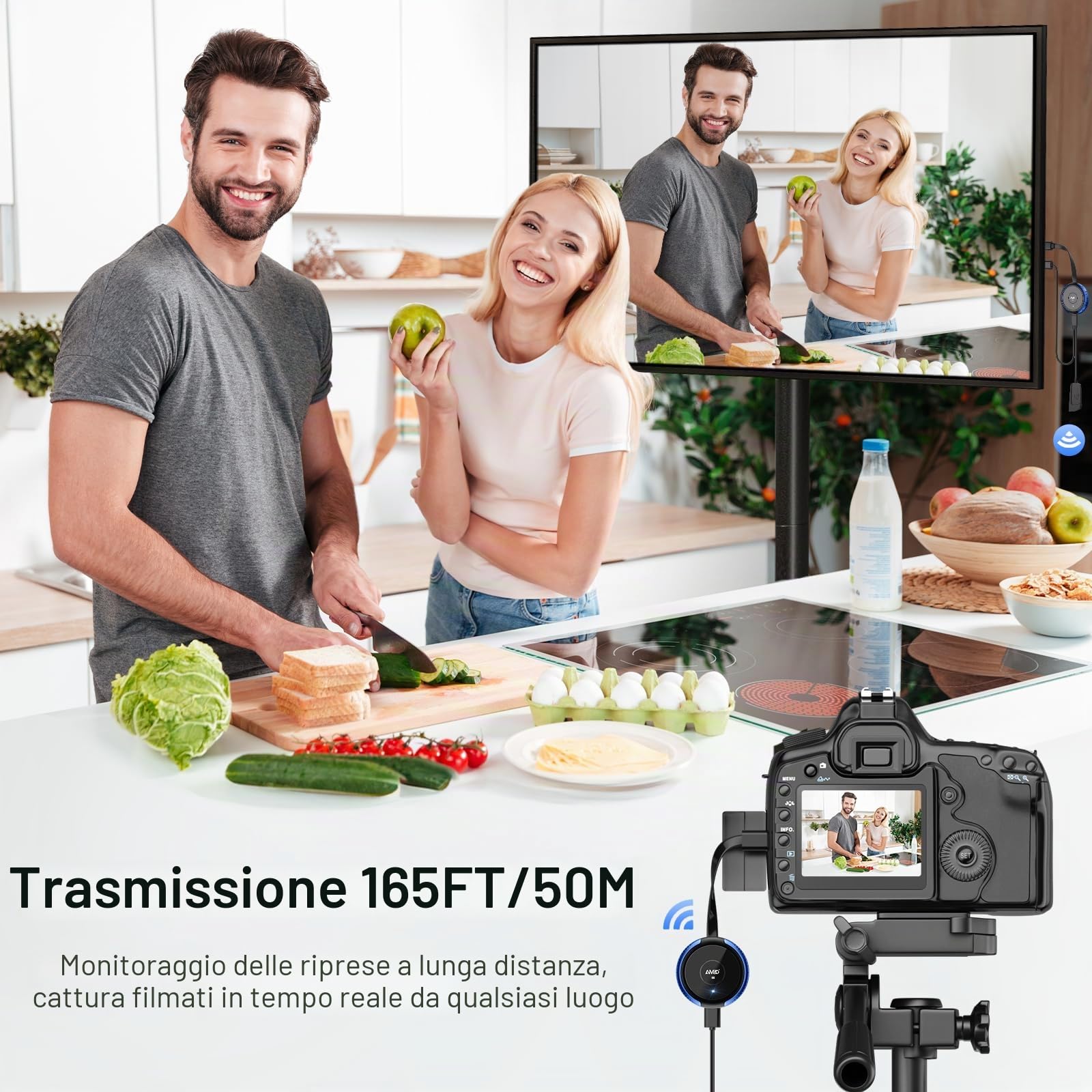 Trasmettitore USB C Wireless e Ricevitore HDMI, Adattatore Display AIMIBO 5G HDMI per Streaming Video da MacBook, iPad, iPhone 15/16, Camera a HDTV, Monitor, Nessuna app/Bluetooth Necessaria
