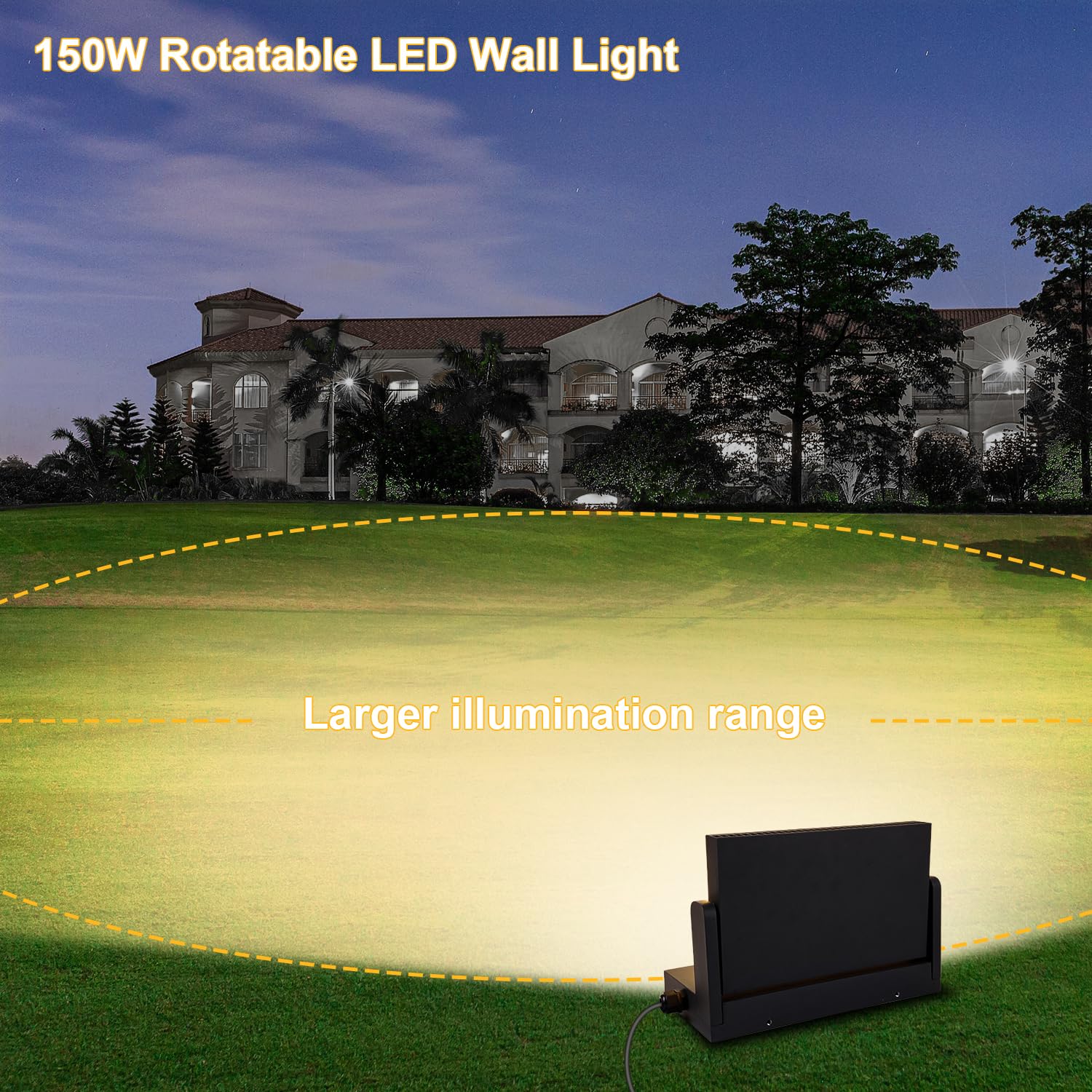 ledmo 150W Aplique Pared Exterior LED 3000K IP65 360° Rotación | 360° rotación completa, carcasa negra mate, aluminio disipador térmico, IP65 impermeable, garaje terraza entrada balcón