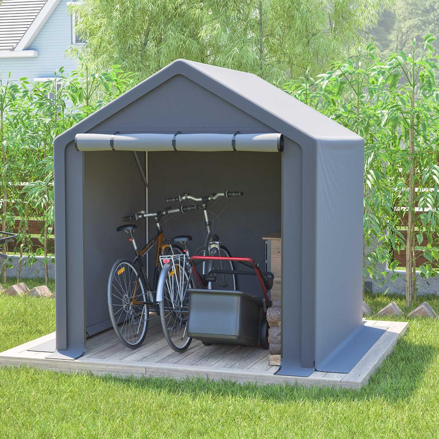 BIRCHTREE Outdoor Garden Storage Tent Bike Motorcycle Carport Shed Shelter Steel Frame Zipper Door Waterproof Cover