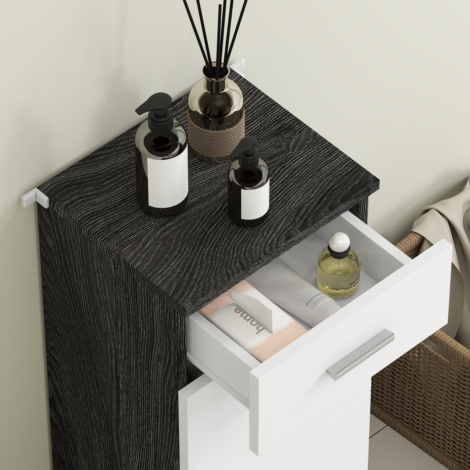kleankin Mobile Bagno con Cassetto e Armadietto a un'Anta, Mobiletto da Bagno Salvaspazio in Legno, Armadietto per Sala da Pranzo, Salotto, Soggiorno, Cucina, 35x30x77.5 cm, Bianco e Nero