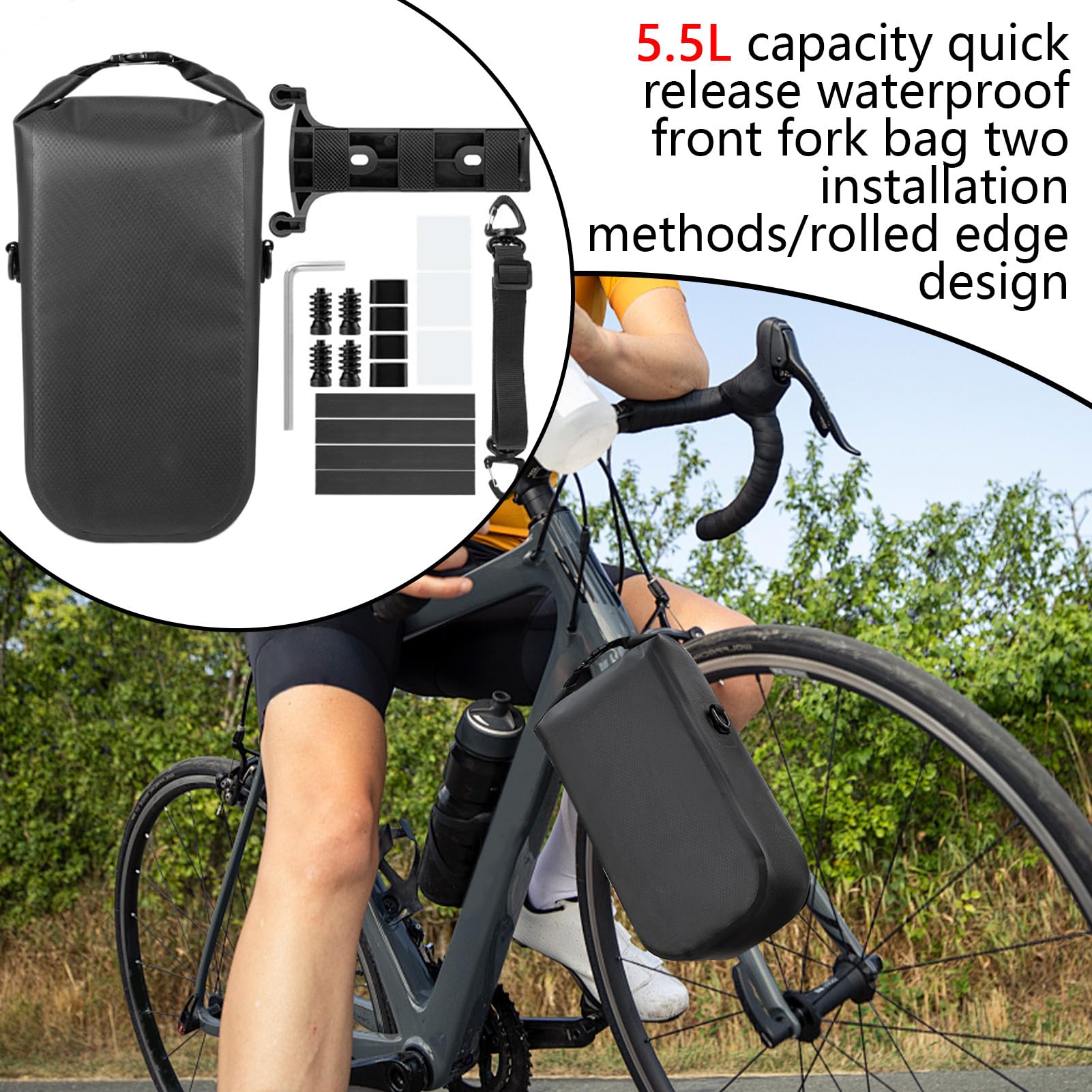 Borsa Per Foŕcella Anteriore - Coppia Di 2 Borracce Impermeabili Per Ciclismo | Sacche Per Portapacchi Dotate Di Maniglia Doppia E Cinğhia A Spalla | Per Manubrio Di Mountain Bike E Bici Da