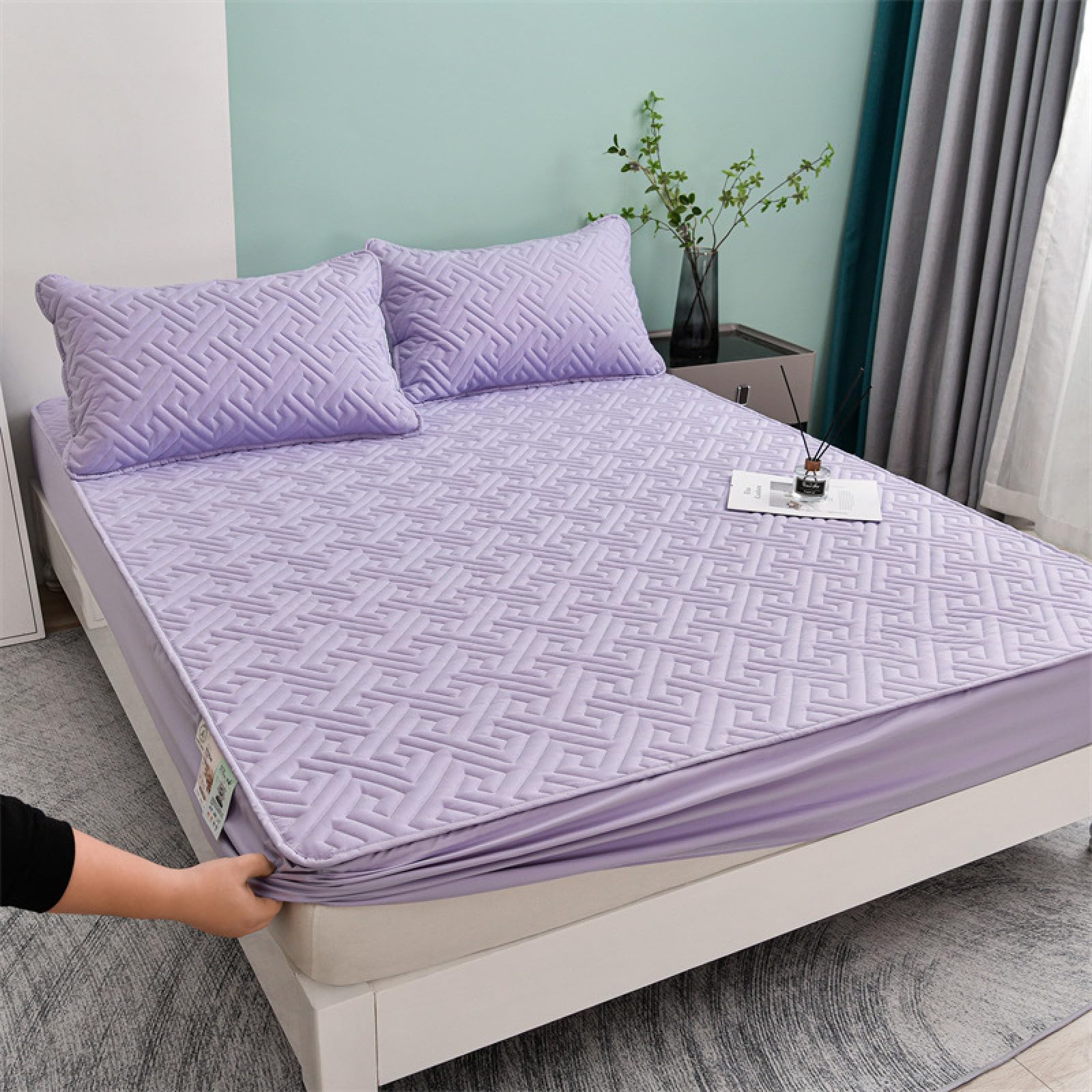 JIANINGHOME Fitted Bed Cover Mattress 180x220,Extra Deep Quilted Mattress Protector - 100% Cotton Mattress Pad Bed Topper Cover Breathable Sheets-Single Double King