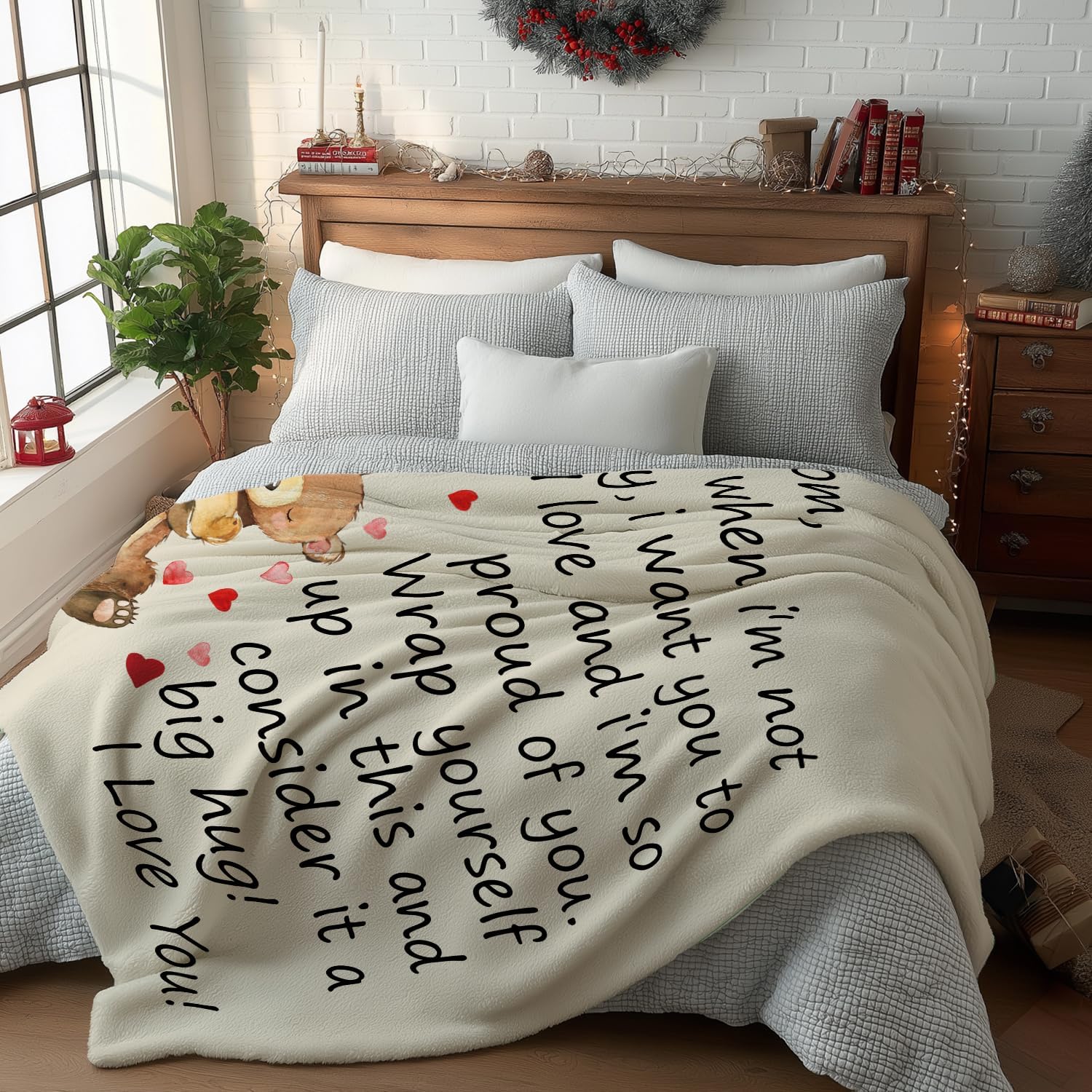 Horaldaily Mom Flannel Blanket Throw, Cute Bear Soft Fuzzy Plush Cozy Fleece Blankets for Couch Sofa Bed Lounging, Ideal Gifts for Mom Mom's Birthday Christmas from Daughter Son, 60x80