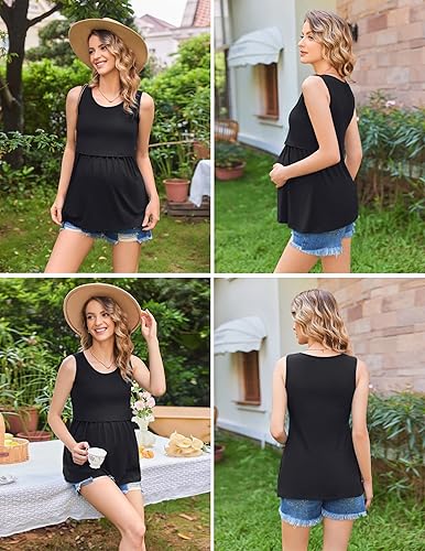 Miniatura 3 de Ekouaer Camiseta sin mangas de maternidad para mujer, cuello redondo, paquete de 3 unidades, ropa de embarazo de doble capa