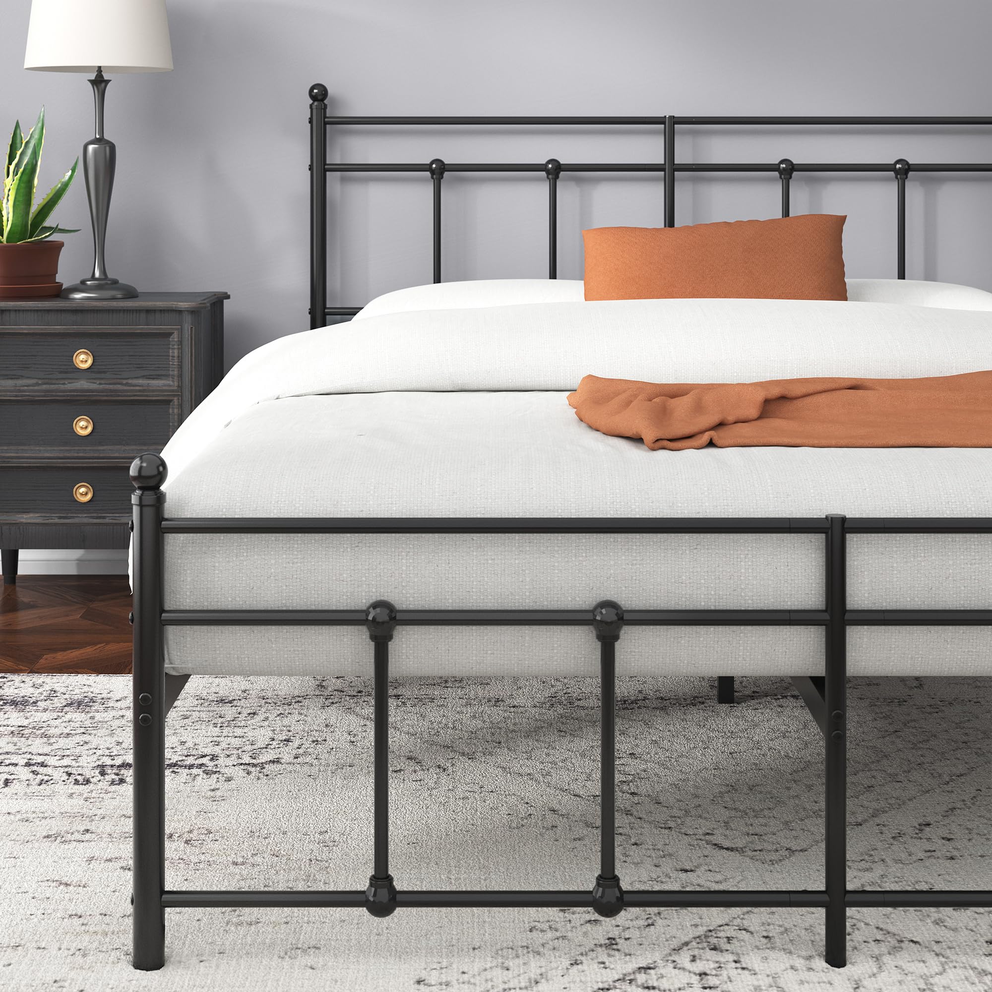 Zinus Nicholas łóżko 80 x 190 cm – 31 cm wysokości – łóżko pojedyncze – metalowa rama łóżka z zagłówkiem i podnóżkiem, kolor czarny