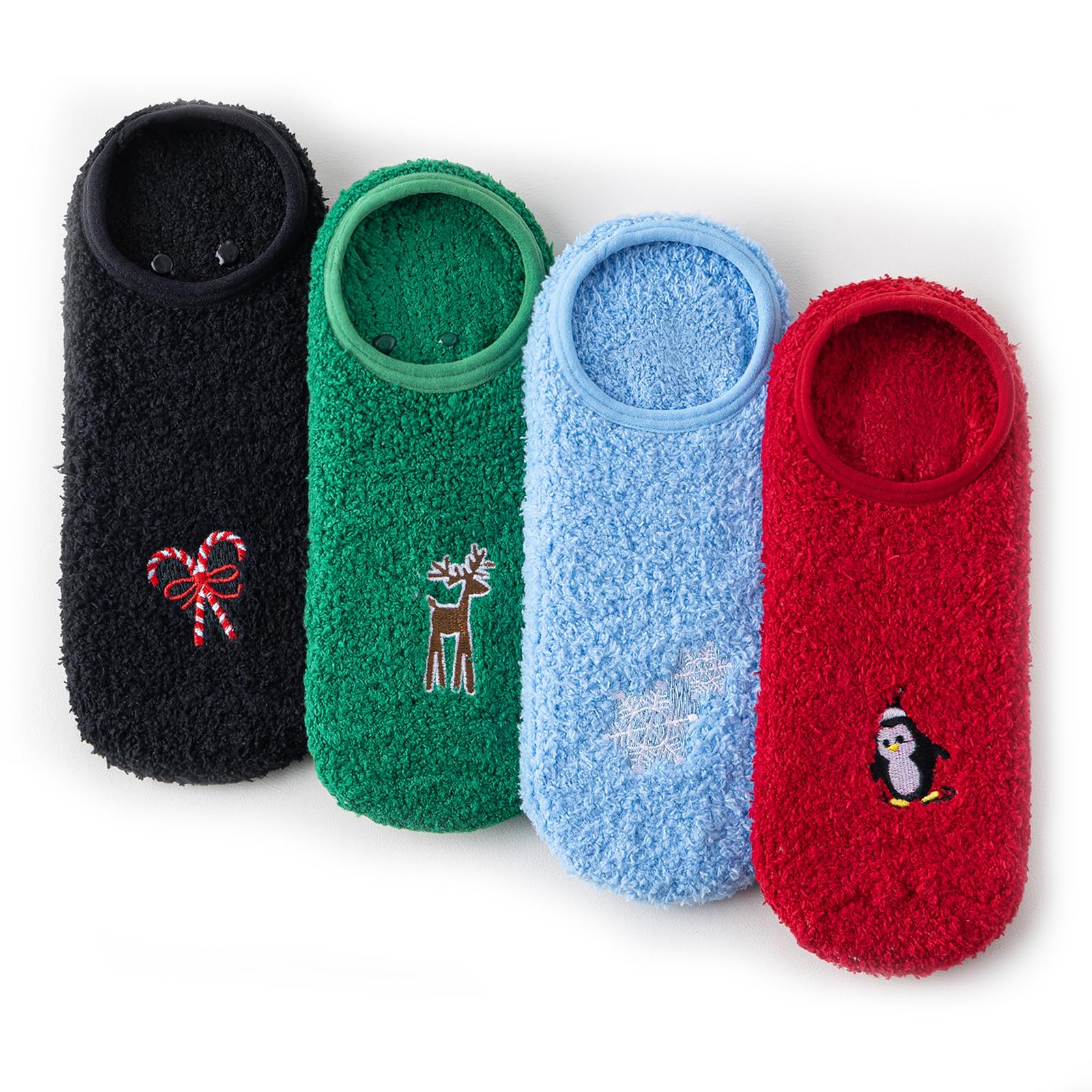 Shewant 3Pairs Cozy Winter Fuzzy Socks for Women With Grip Anti-Slip Fluffy Plush House Warm Ankle Socks