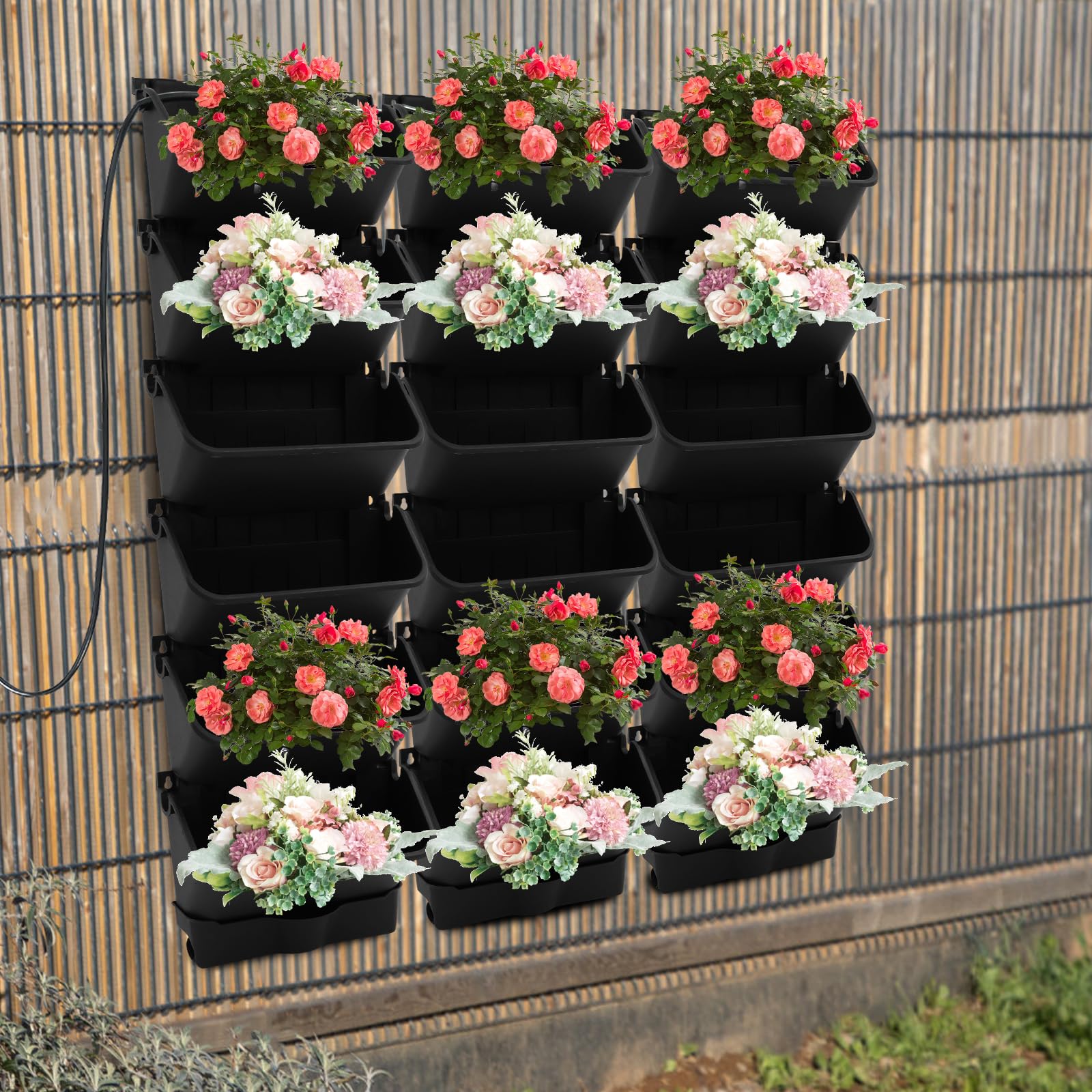 MhdunueSK Self Watering Wall Planter with 18 Pots, Self-Watering Wall-Mounted Planter, Vertical Wall Planter, Vertical Garden Planter for Indoor Plants (Black)