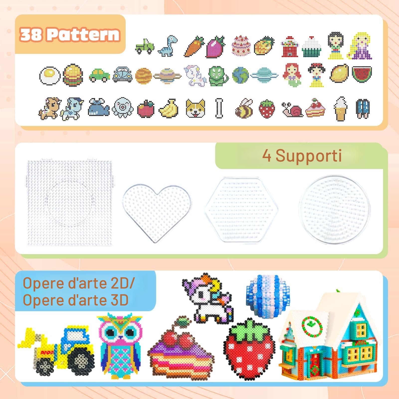 11000 Pezzi Perline da Stirare, 20 Colori Perline a Fusione con Custodia, Pegboard, Guida Utente, Decorazioni, Creativo Regali Compleanno Natalizio Fai Da Te per Bambini di 5+ Anni (5MM)
