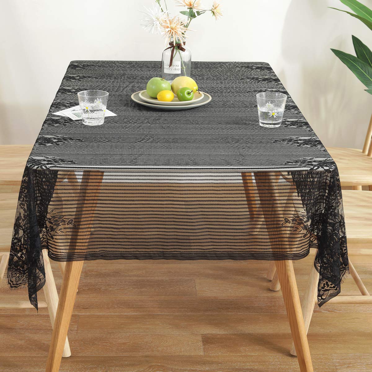 Bringsine - Mantel De Encaje Sintético Rústico Ultrafino Y Ligero, Para Cenas, Con Bordado Floral De Lujo Blanco (redondo, 60 Pulgadas