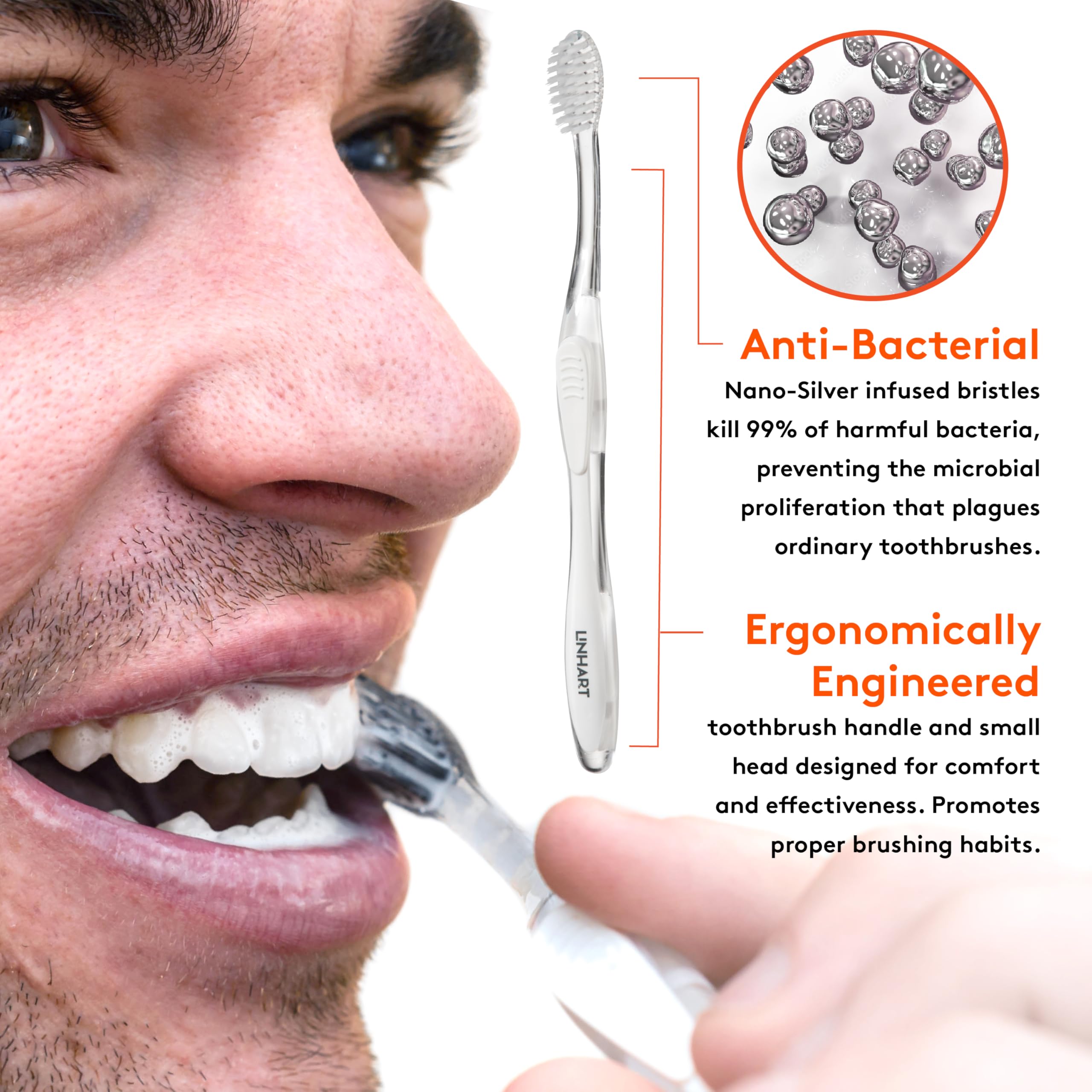 LINHART Spazzolino da denti extra morbido – Spazzolino da denti sbiancante con setole multilunghezza, confezione da 4