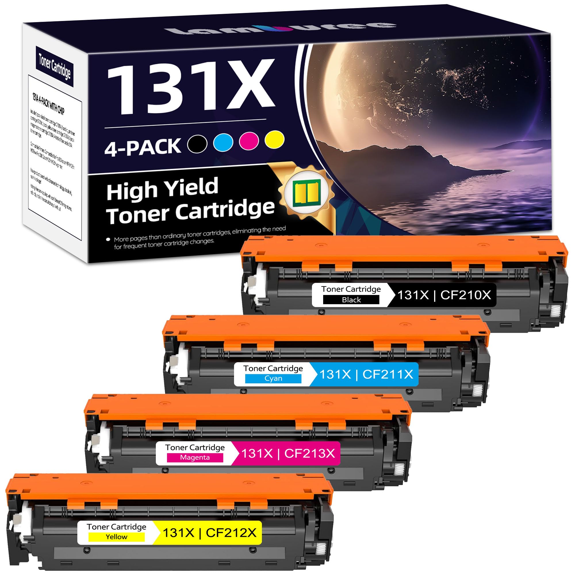 4-Pack 131X High Yield Toner Cartridges - Replacement For HP CF210X CF211X CF212X CF213X