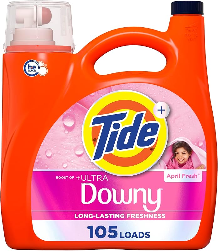 Tide Plus Boost of Ultra Downy detergente líquido para ropa, aroma fresco de abril, 148 fl oz, 105 cargas, detergente líquido para ropa con frescura duradera