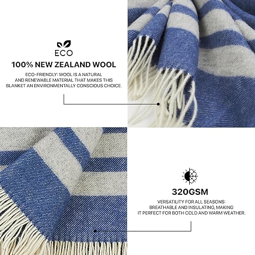 Miniatura 4 de Manta de lana 100% lana de Nueva Zelanda Perfecta para el hogar y al aire libre Manta de lana virgen con flecos de 55 x 79 pulgadas (55.1 x 78.7