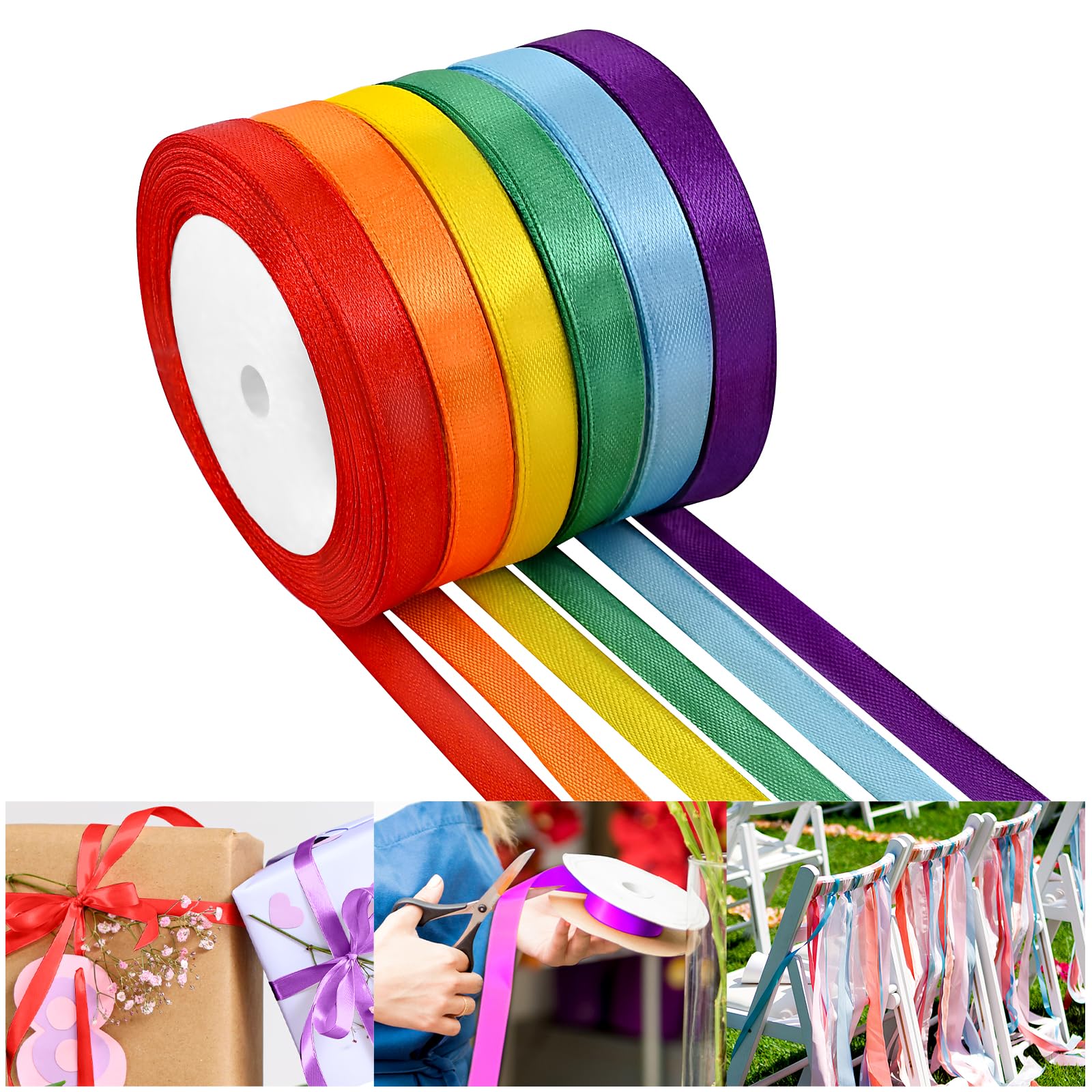 NACHLYNN 150 Yards Rainbow Satin Ribbon Wide Polyester Fabric Ribbon Use for Gift Wrap Wedding Bridal Baby Shower Bows Decor Flower Bouquet Crafts (Rainbow