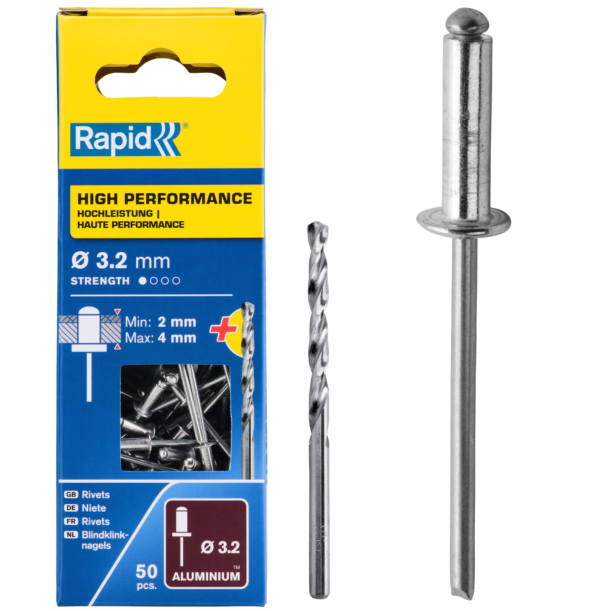 Rapid 5000383 High Performance Rivets 3.2 X 8Mm Blister Of 50