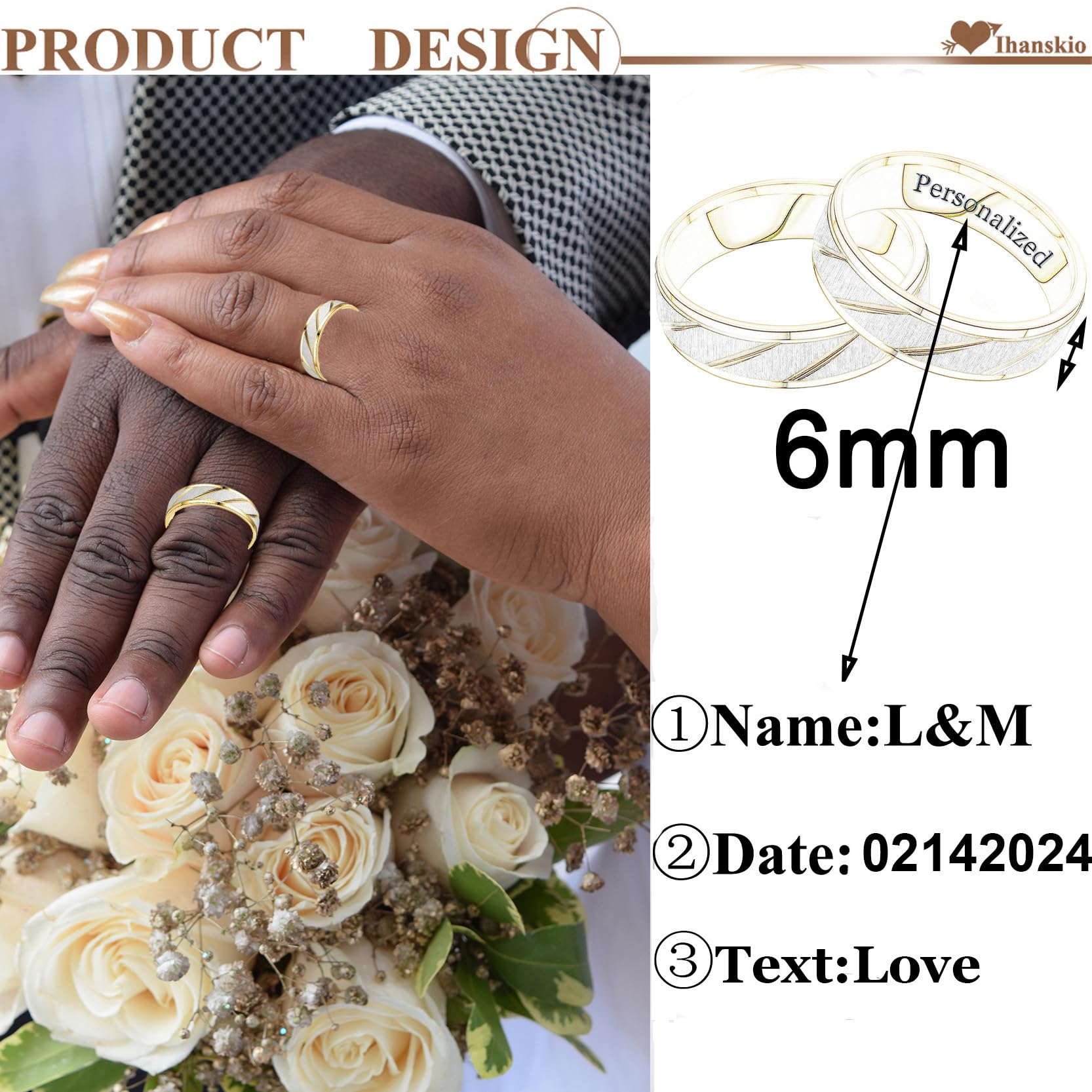 Anillo personalizado para pareja anillos de patrón de rayas de doble Color en el interior puede grabar de Compromiso de boda de promesa