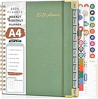 NOTBOKPA 2026 Planner: Weekly Monthly Hardcover Leather 8.5x11 Hourly Tabs Spiral Green for School Work Home