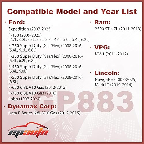 Miniatura 2 de EPAuto GP883 (FA1883) panel filtro de aire rígido para motor de Ford Expedition (2007-2017), F-150 (2009-2017), F-250 Super Duty (2008-2017), F-350