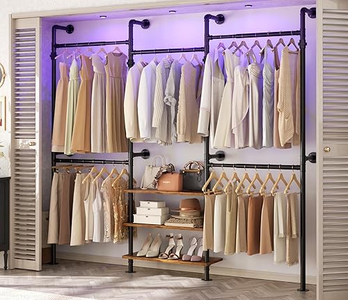 Miniatura 11 de Aheaplus Perchero industrial de tubo, perchero reversible de 6.42 pies para colgar ropa, resistente de 5 niveles para armario, perchero con