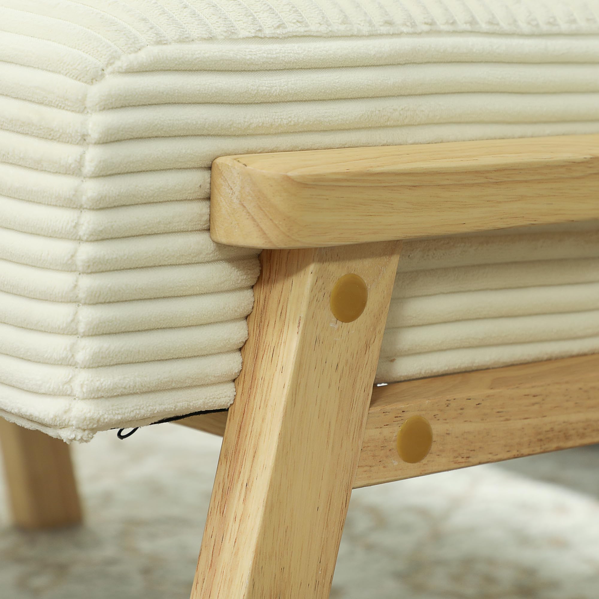 HOMCOM Sitzhocker mit Weichem Sitzkissen Holzbeinen Ottoman Cremeweiß