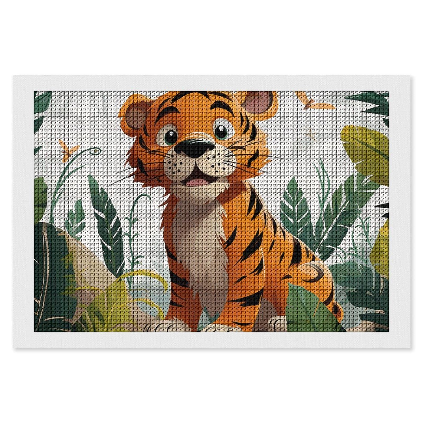 NONHAI Diamond Painting Kits for Adults - DIY Diamond Art Kits for Beginners - Full 5D Paint Drill Diamond Dots Paintings- Cartoon Tiger Diamonds Pictures Gem Art and Craft Wall Decor 8"x12"