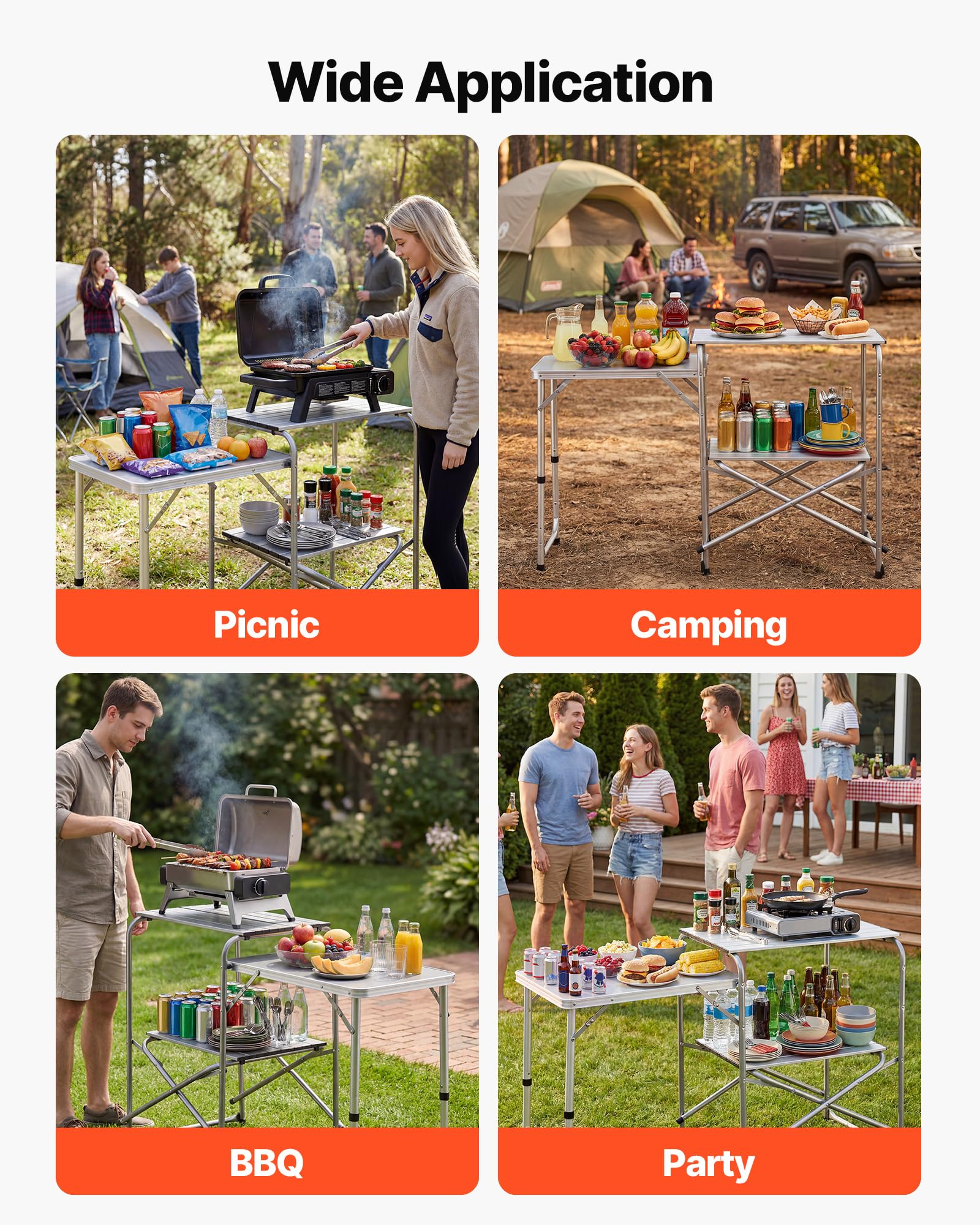 VEVOR Klappbarer Campingtisch, Campingkochstation mit Beistelltisch, Hitzebeständiger Tischplatte und Tragetasche, Tragbare Camping-Küchenstation Ideal für Picknick, Grillen und Wohnmobilreisen
