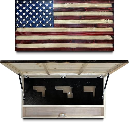 Caja fuerte grande con la bandera estadounidense para armas Acceso rápido oculto para rifles, escopetas y pistolas Muebles de ocultación de armas