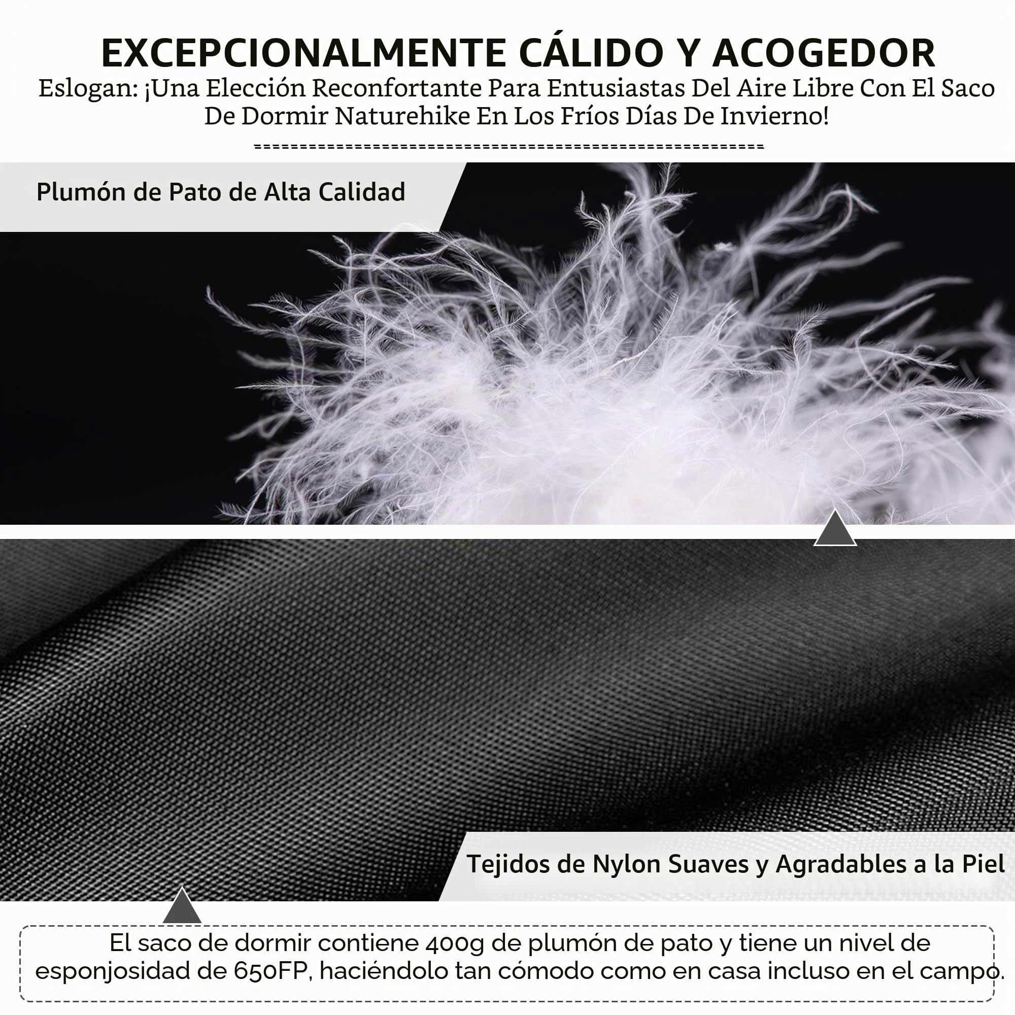 Naturehike Saco de Dormir Plumón Ultraligero 650FP 4 Estaciones Portátil