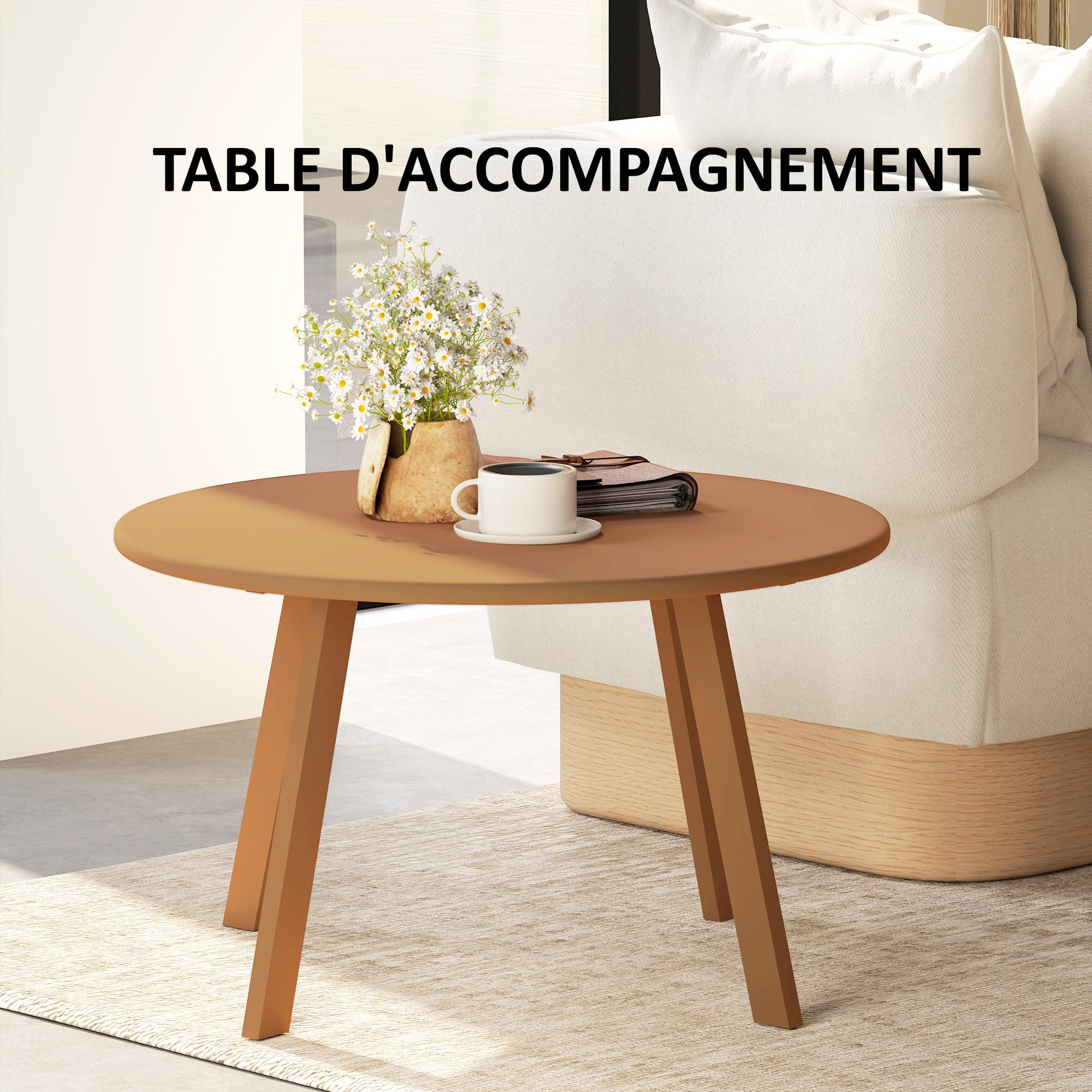 Outsunny Petite Table Basse Ronde Ø 70 x 42 cm, Cadre en métal, Orange