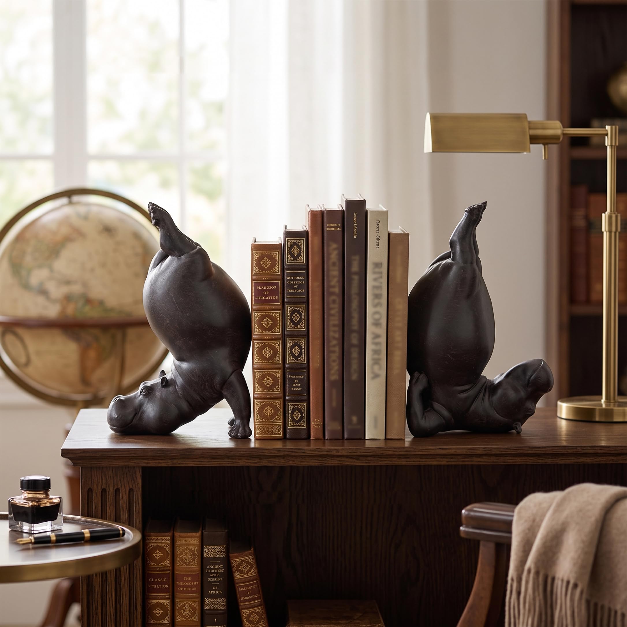 Serre-Livres Hippopotame en résine Lourde Lot de 2 décor Animalier à Double Fonction