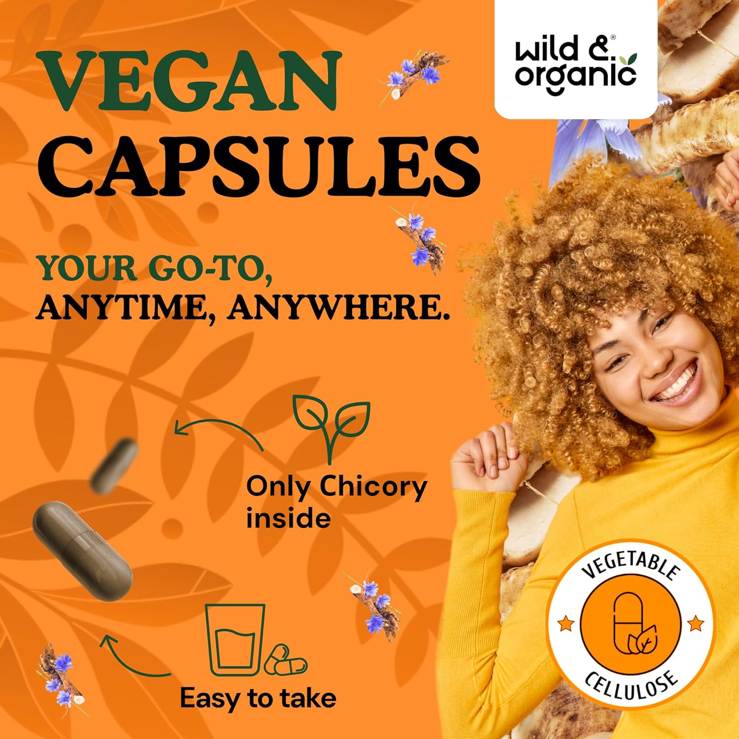 Wild & Organic Chicory Root Capsules - 1200 mg of Chicory Root Powder per Serving - Digestive & Gut Support - Inulin Fiber Prebiotic Supplement - Non-GMO, Vegan Inulin Capsules - 90 Count - Image 4