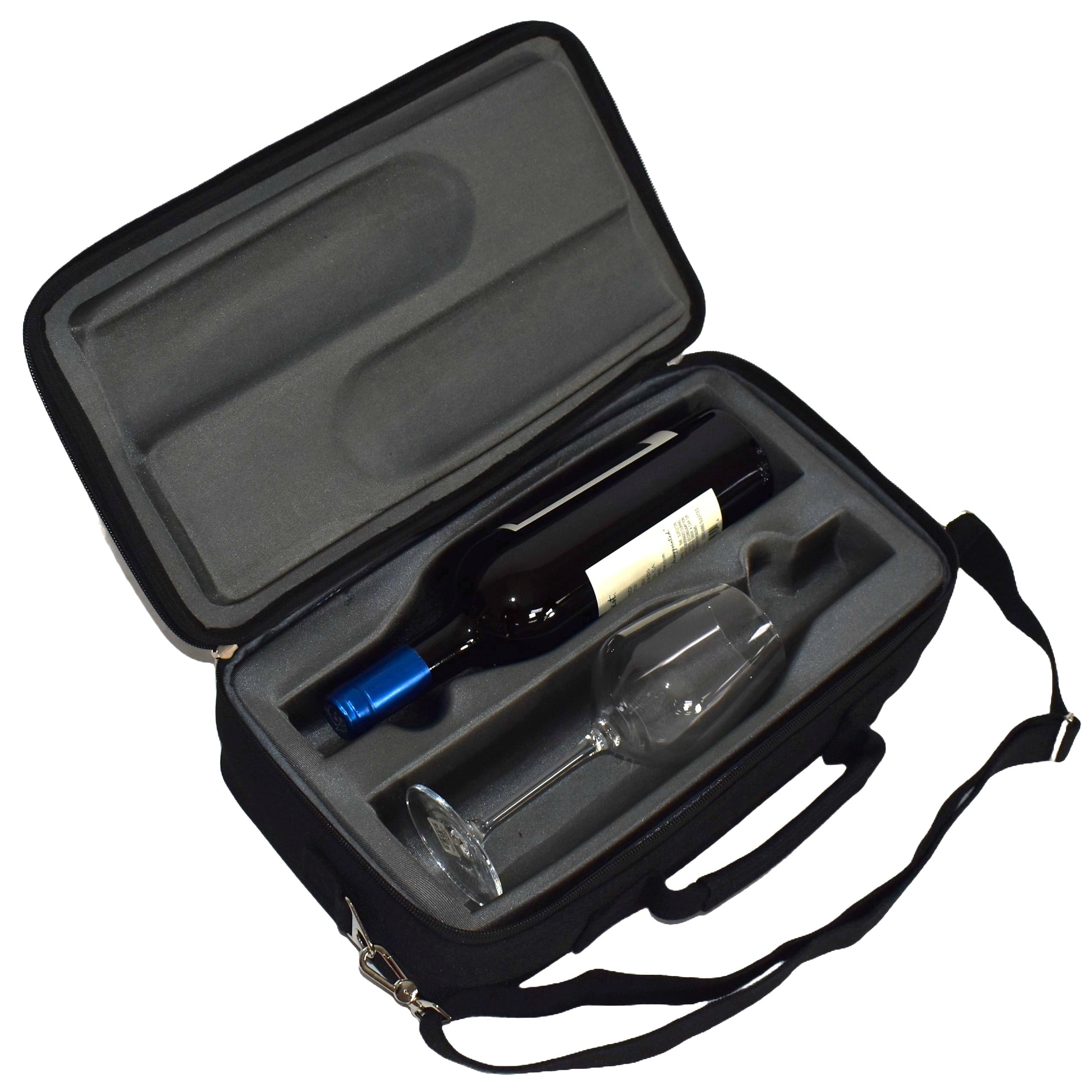 Borsa termica per trasportare bottiglie di vino, liquori e birra da viaggio. Le bottiglie sono infrangibili se cadono fino a 1,8 m., nero, Medium, 2 bottiglie