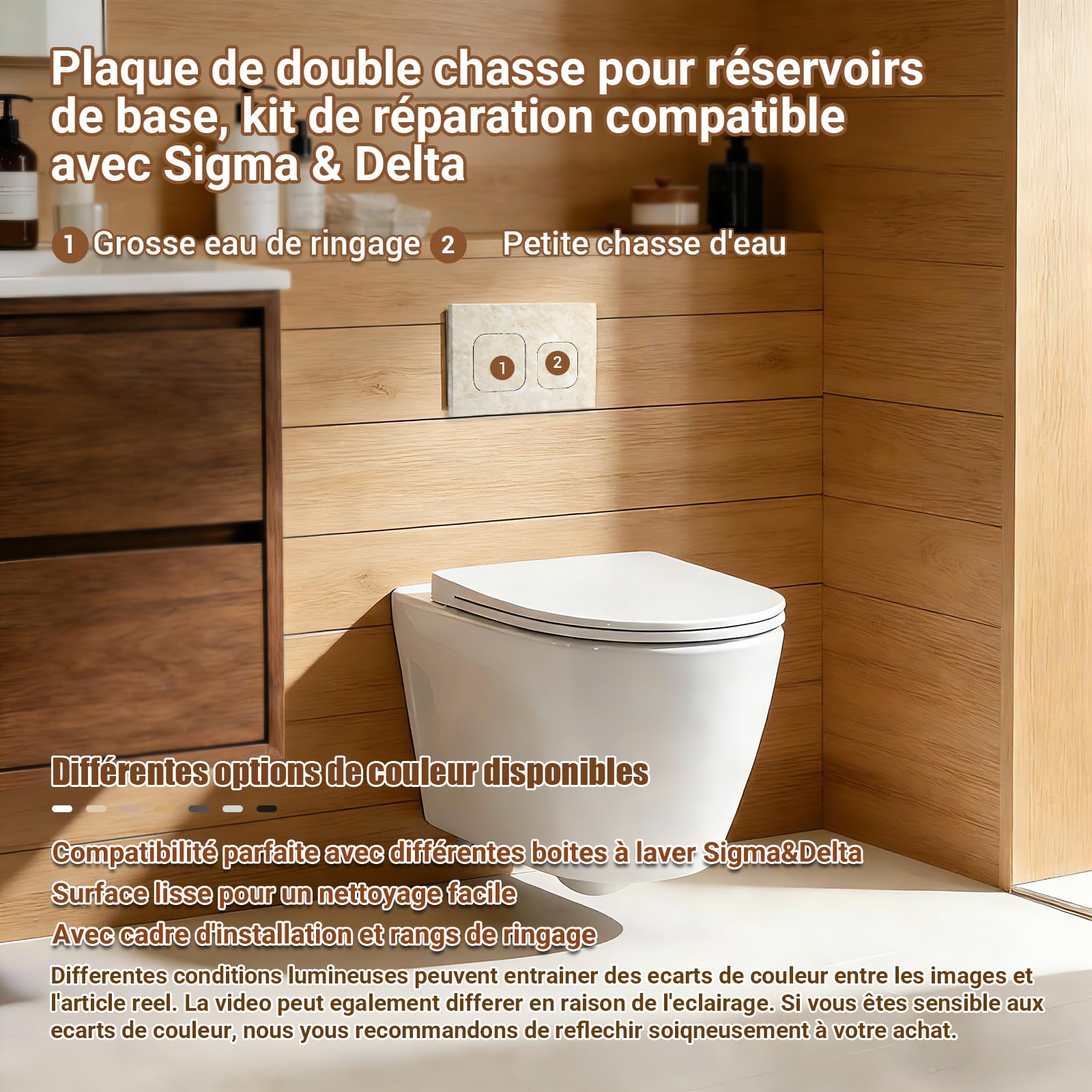 Plaque de Commande WC Compatible avec Geberit Duofix Sigma, Delta et Basic, Kit de Rechange avec Tiges de Poussée et Cadre de Montage pour UP300 & UP320, 245 x 164 mm(Beige-Y4-B)