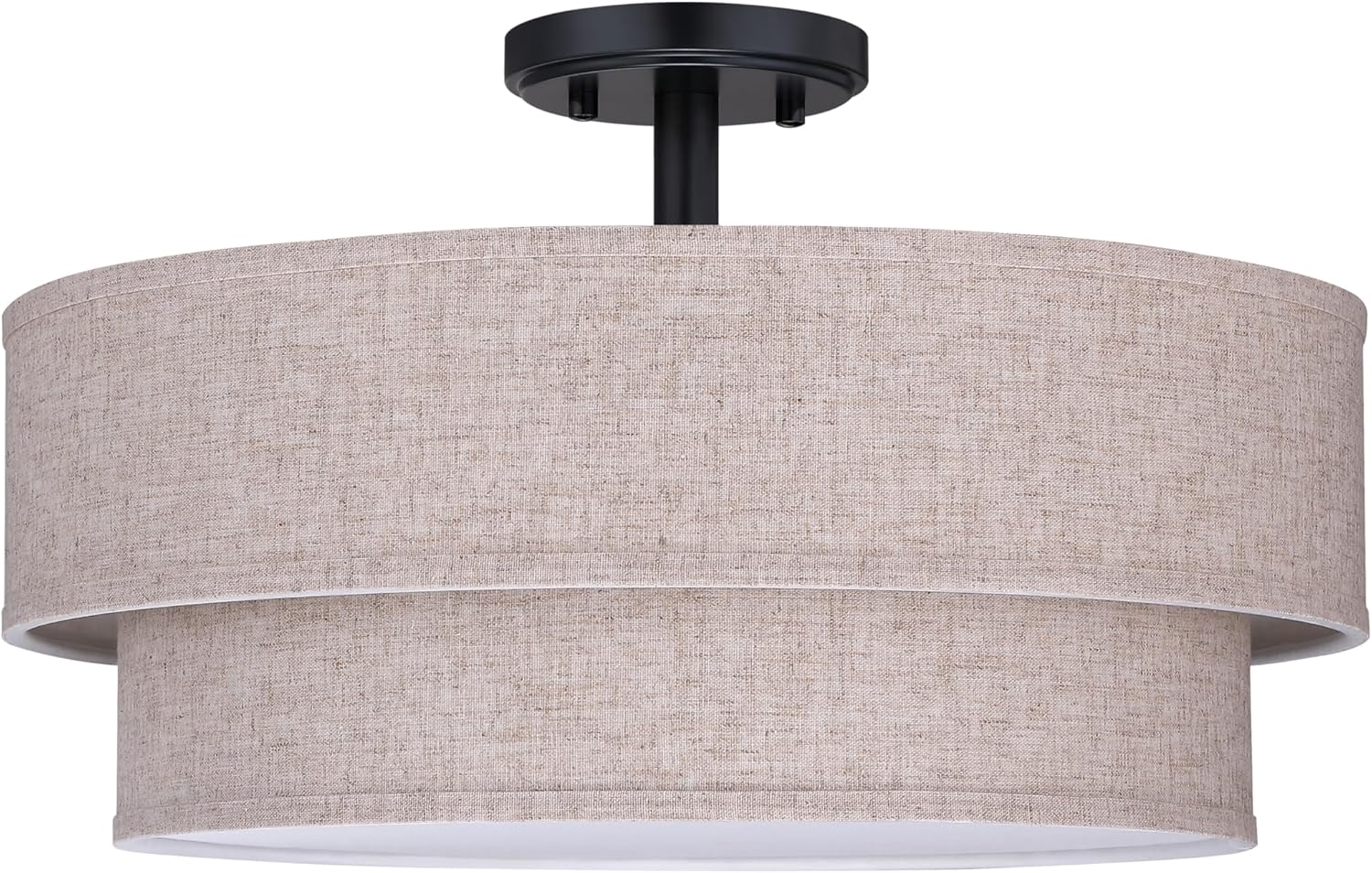 2-Tier 18" Dark Grey Drum Fabric Black 4 Light Semi Flush Mount Close to Ceiling Light Fixture for Living Room Dining Room Hallway Bedroom 18" Black