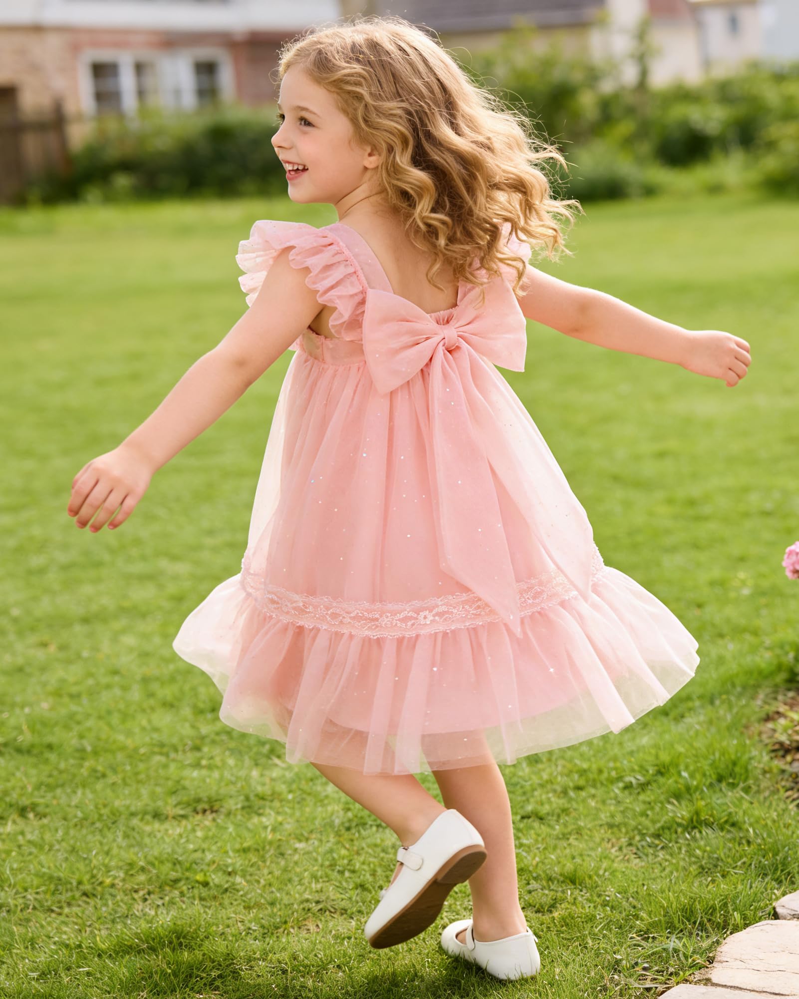 Zoerea Vestito in Tulle per Bambina, Senza Maniche con Volant, per Compleanno e Tempo Libero 18M–6 Anni