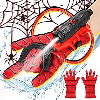 جوانتي مع قاذف لشبكات العنكبوت سبايدر مان للأطفال، جوانتي البطل سبايدرمان مع مسدس لرش الماء، ألعاب معصم، جوانتي سبايدر قاذف للماء للأزياء التنكرية، طقم من 2 قطعة