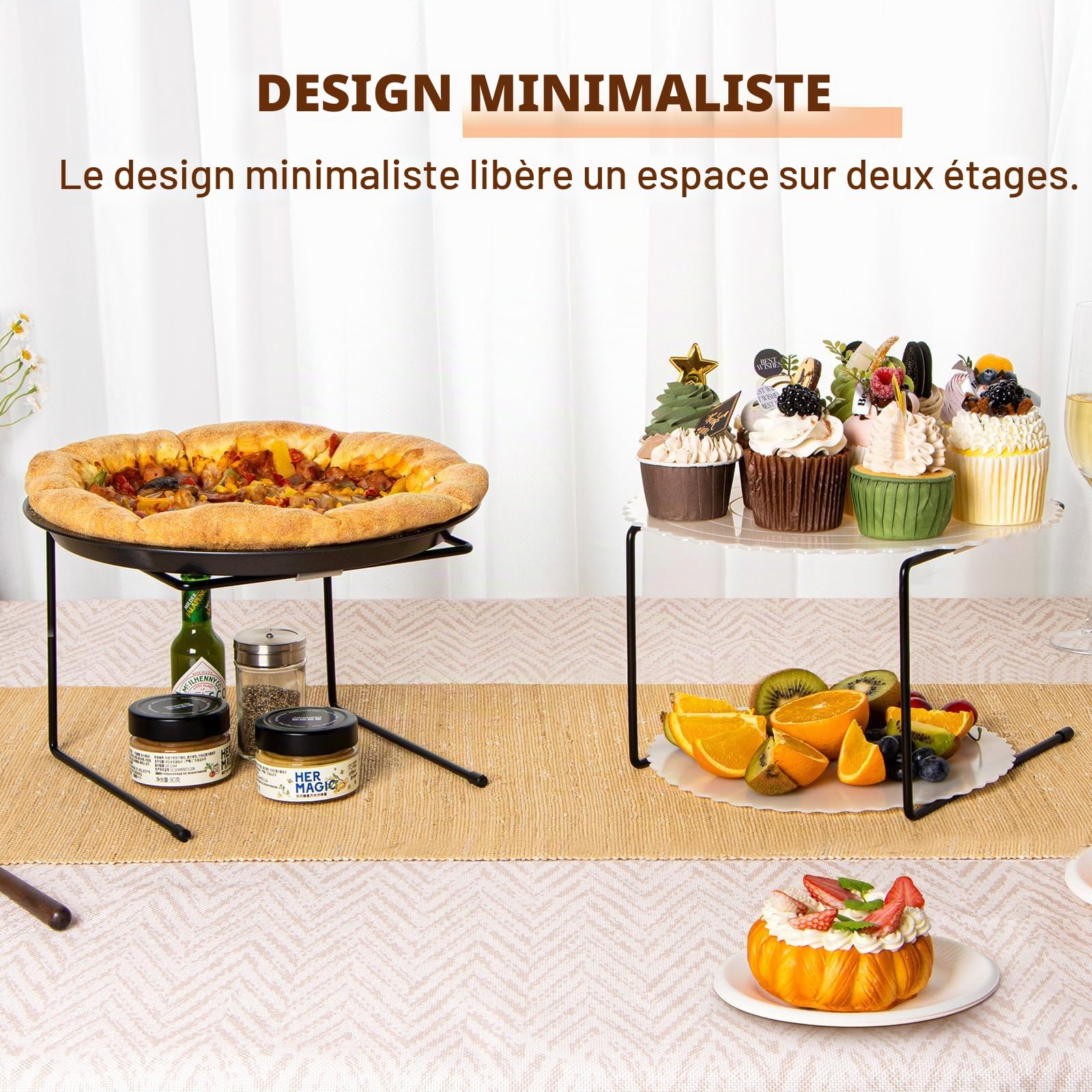 PUERSI Support à Pizza avec Semelles Antidérapantes, 4 Pièces, Présentoir en Métal Noir pour Plateaux à Pizza, Idéal pour Fêtes, Mariages, Repas Familiaux ou Restauration